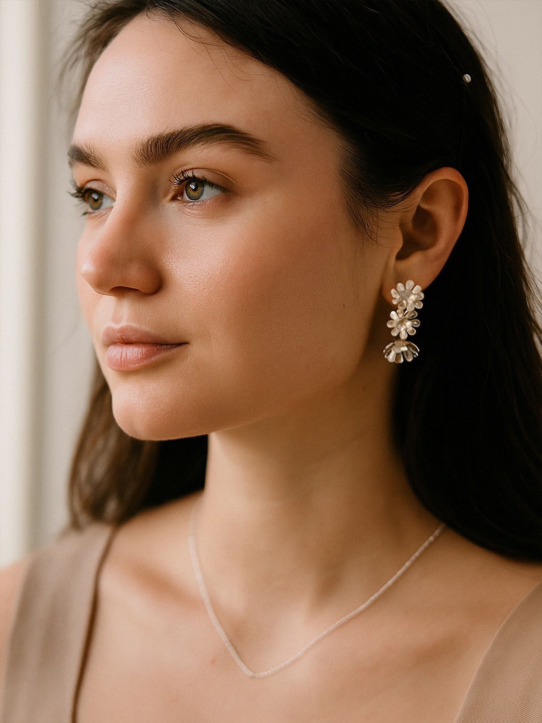 Digital Dress Room Silver-Plated Floral Shaped Half Hoop Earrings