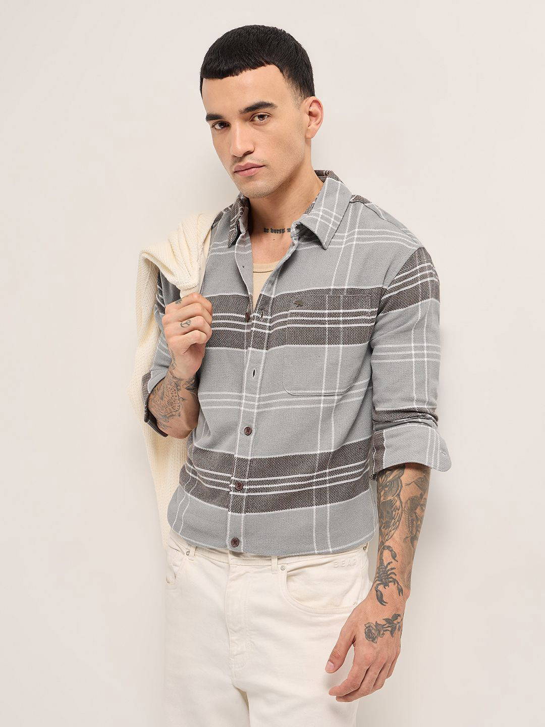 THE BEAR HOUSE Checked Relax Fit Pure Cotton Casual Shirt