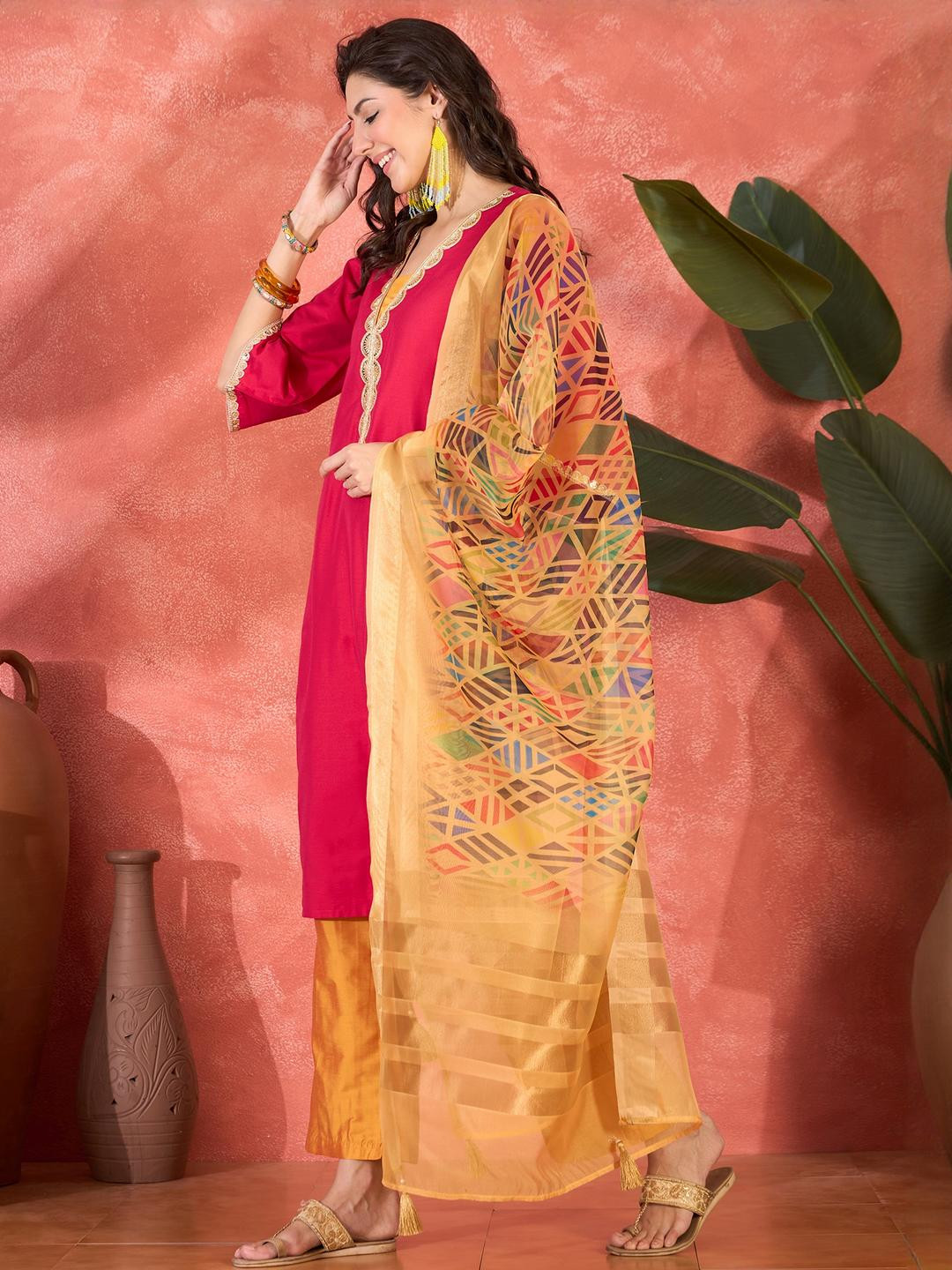 Sangria Women Pink Kurta Sets