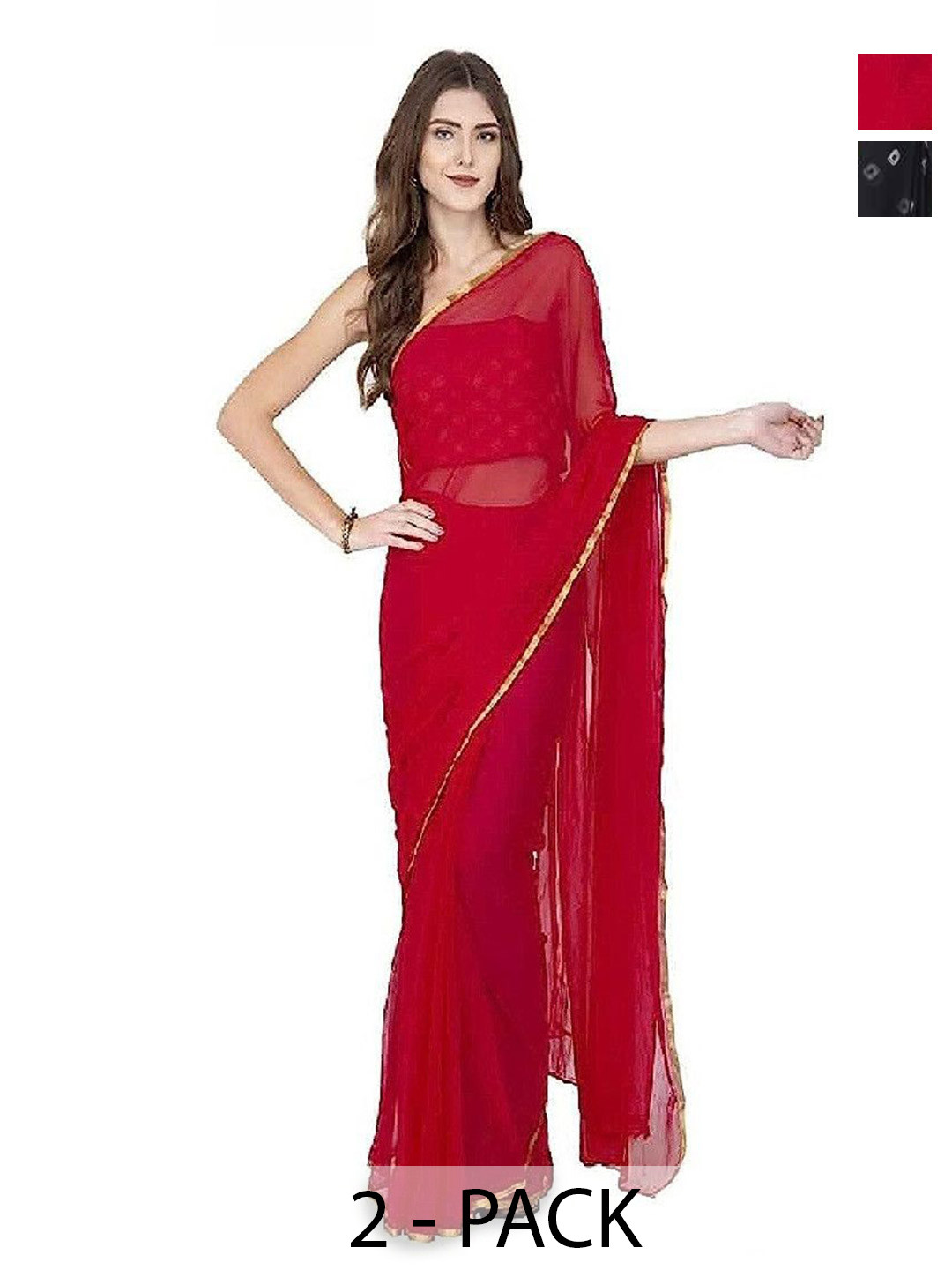 THE FASHION ATTIRE Pack of 2 Multicolor Printed Bollywood Chiffon Saree