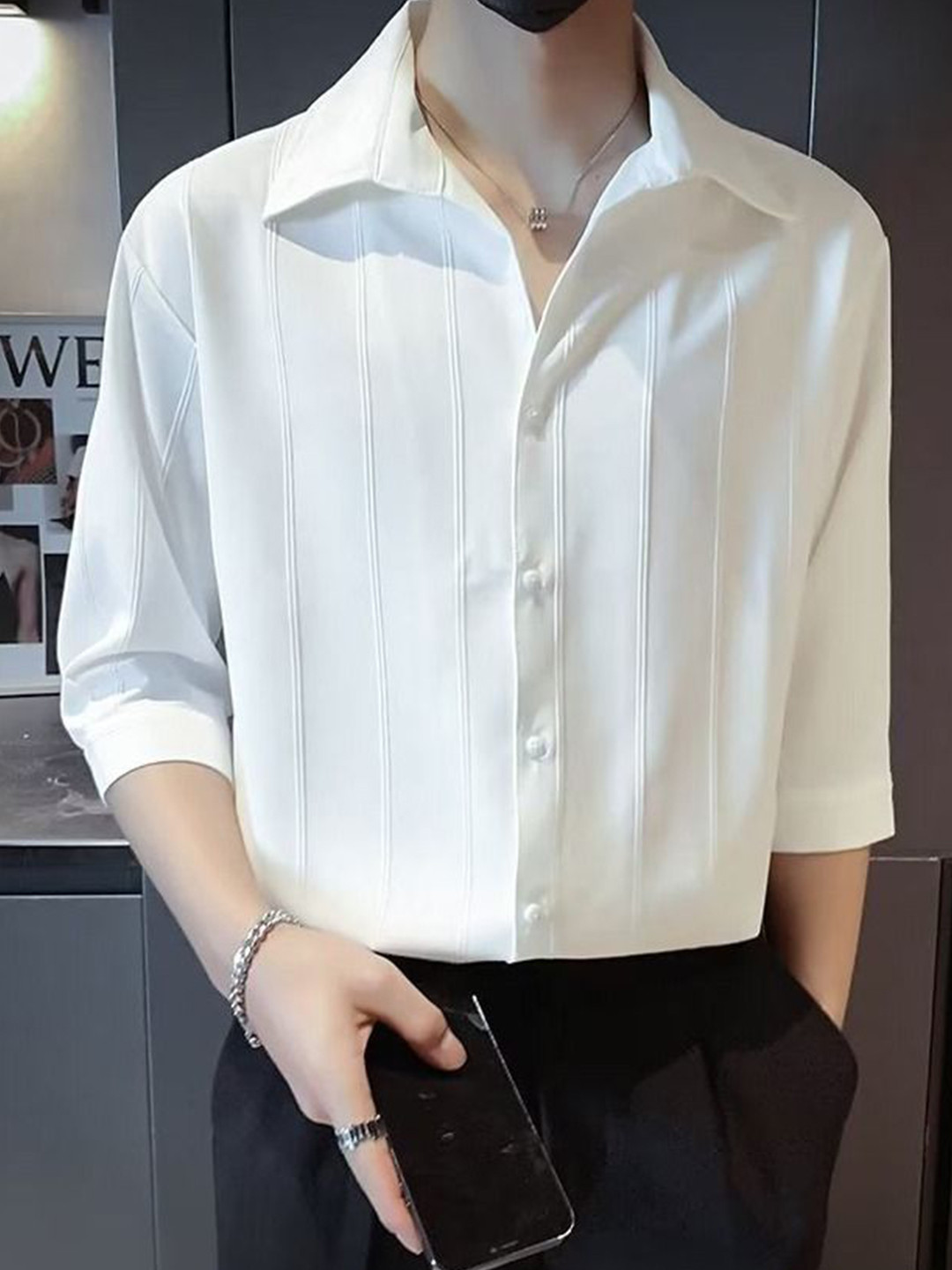 StyleCast Men Spread Collar Three-Quarter Sleeves Shirts