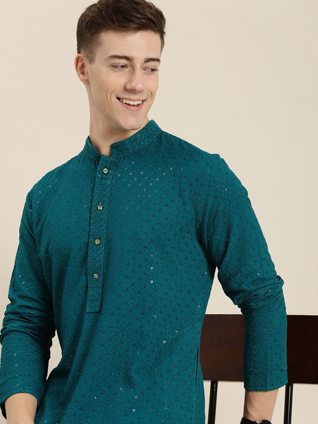 SWAGGINDIA Men Ethnic Motifs Embroidered Sequinned Kurta