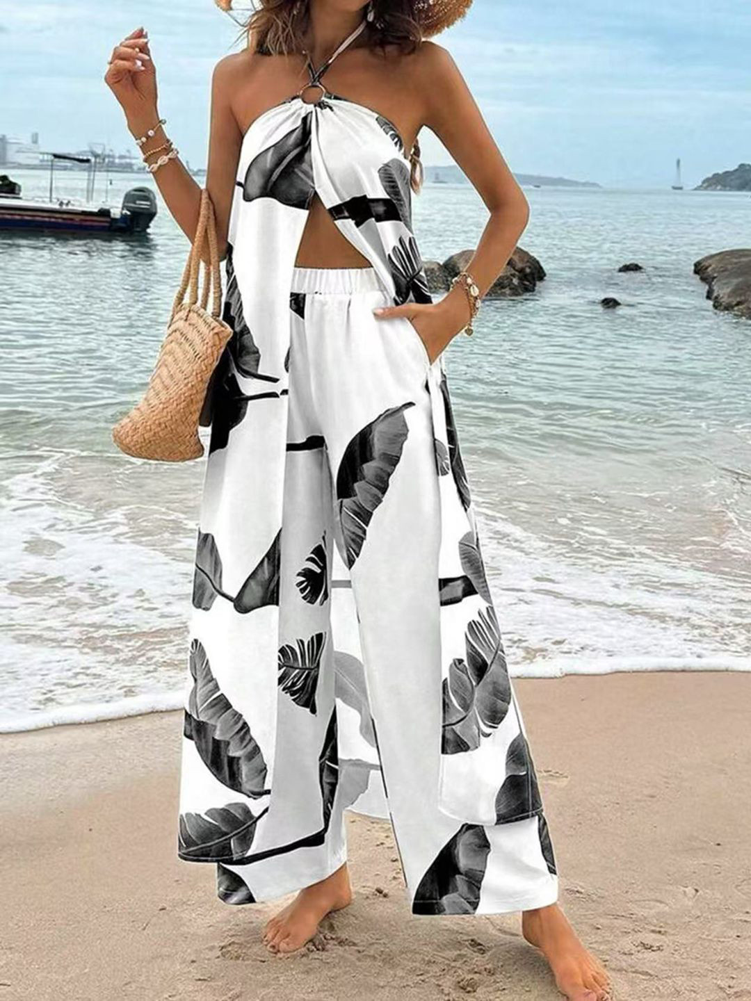 JC Mode Printed Halter Neck Top And Trouser