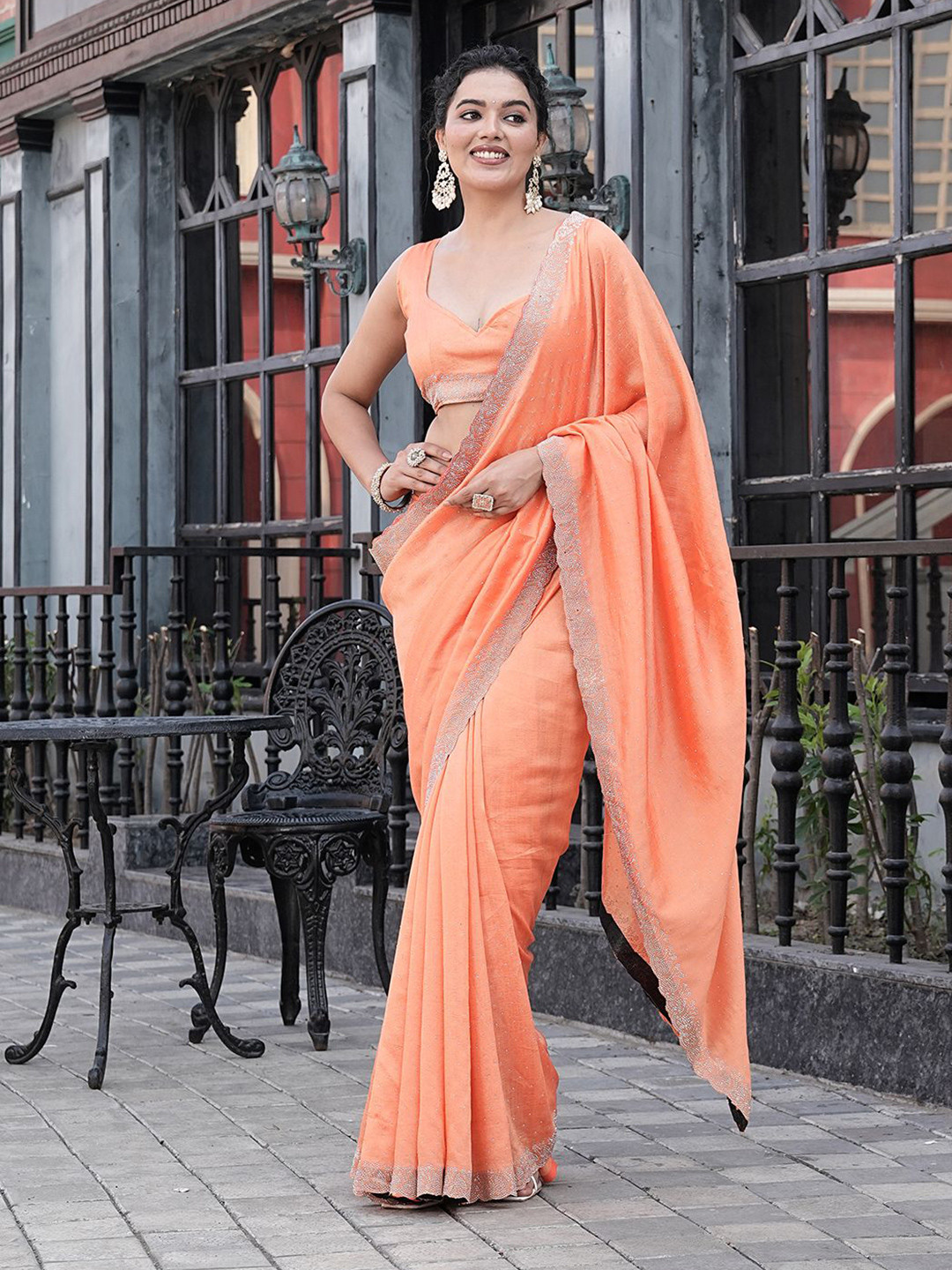 GHAN SALS Beads & Stones Maheshwari Saree