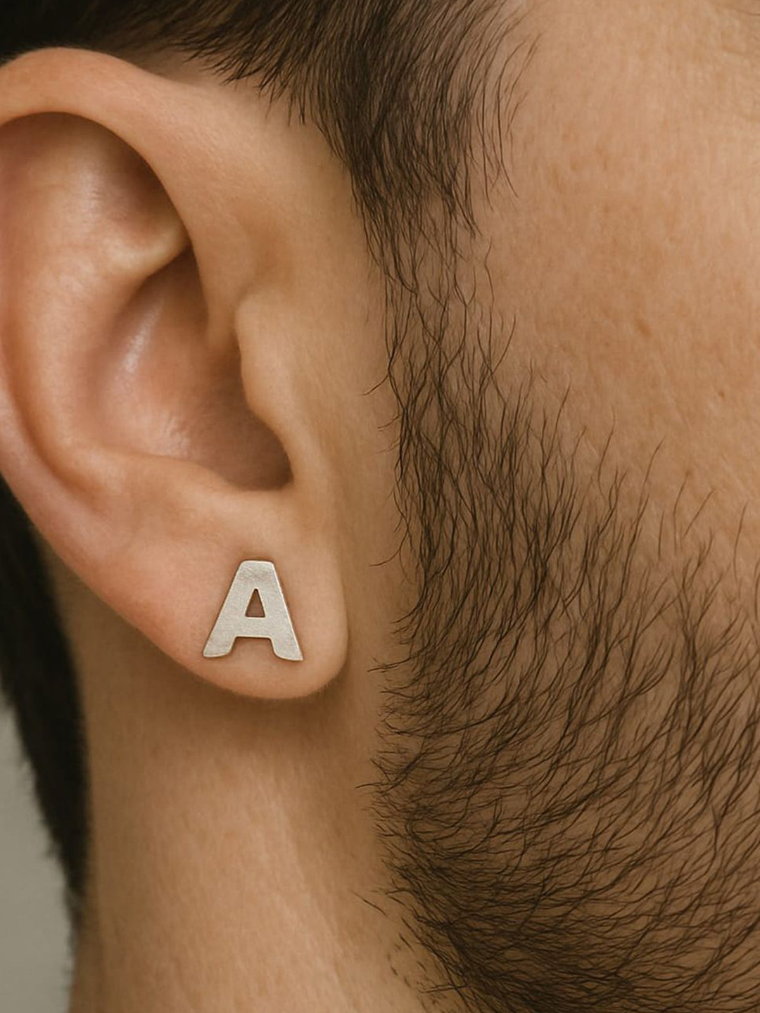 Goldnera Men 925 Sterling Silver Contemporary Letter A Stud