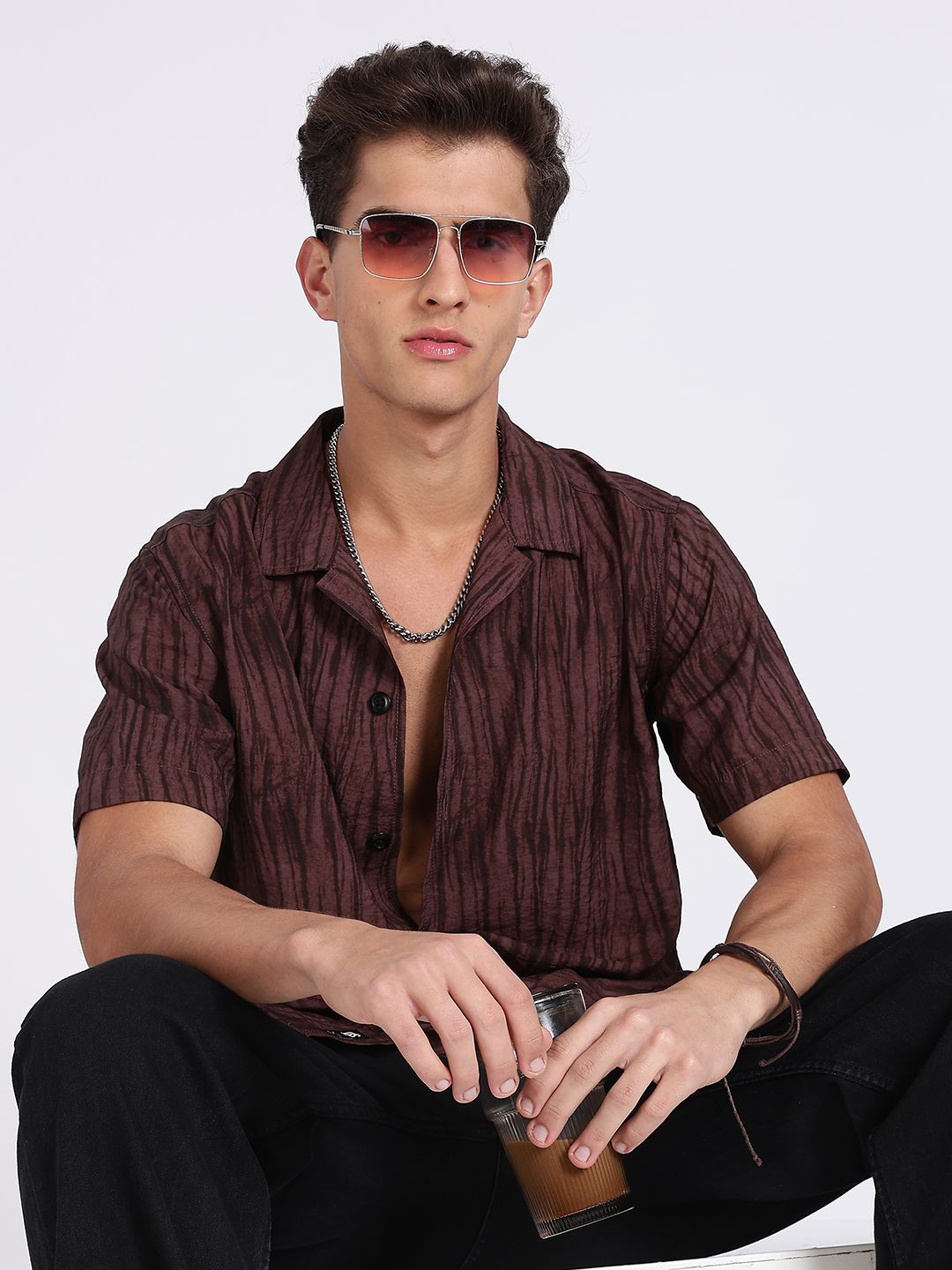Guns & Sons Comfort Abstract Printed Cuban Collar Casual Shirt