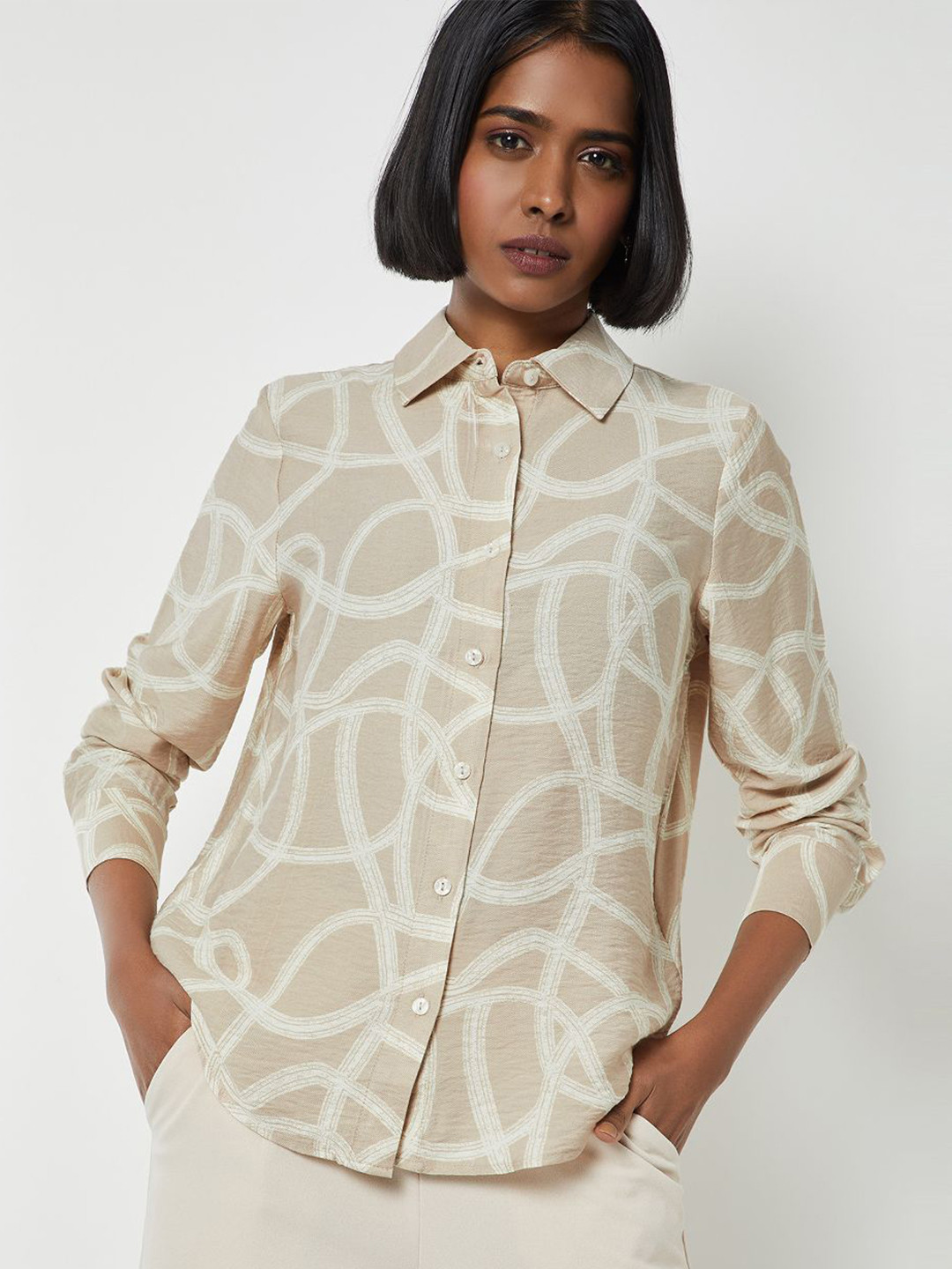 max Abstract Printed Spread Collar Shirt