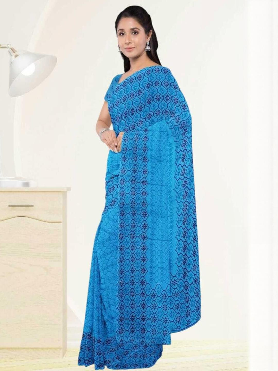 Ruhabs Blue Floral Print Saree