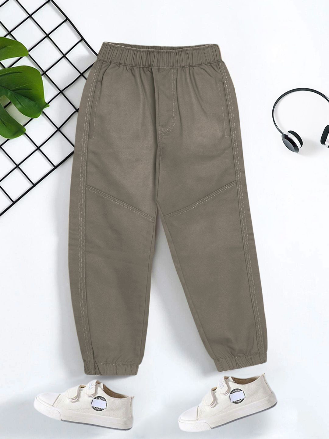 YK X Trampoline Kids Woven Cotton Trousers With Elastic Waist and 2 Pockets