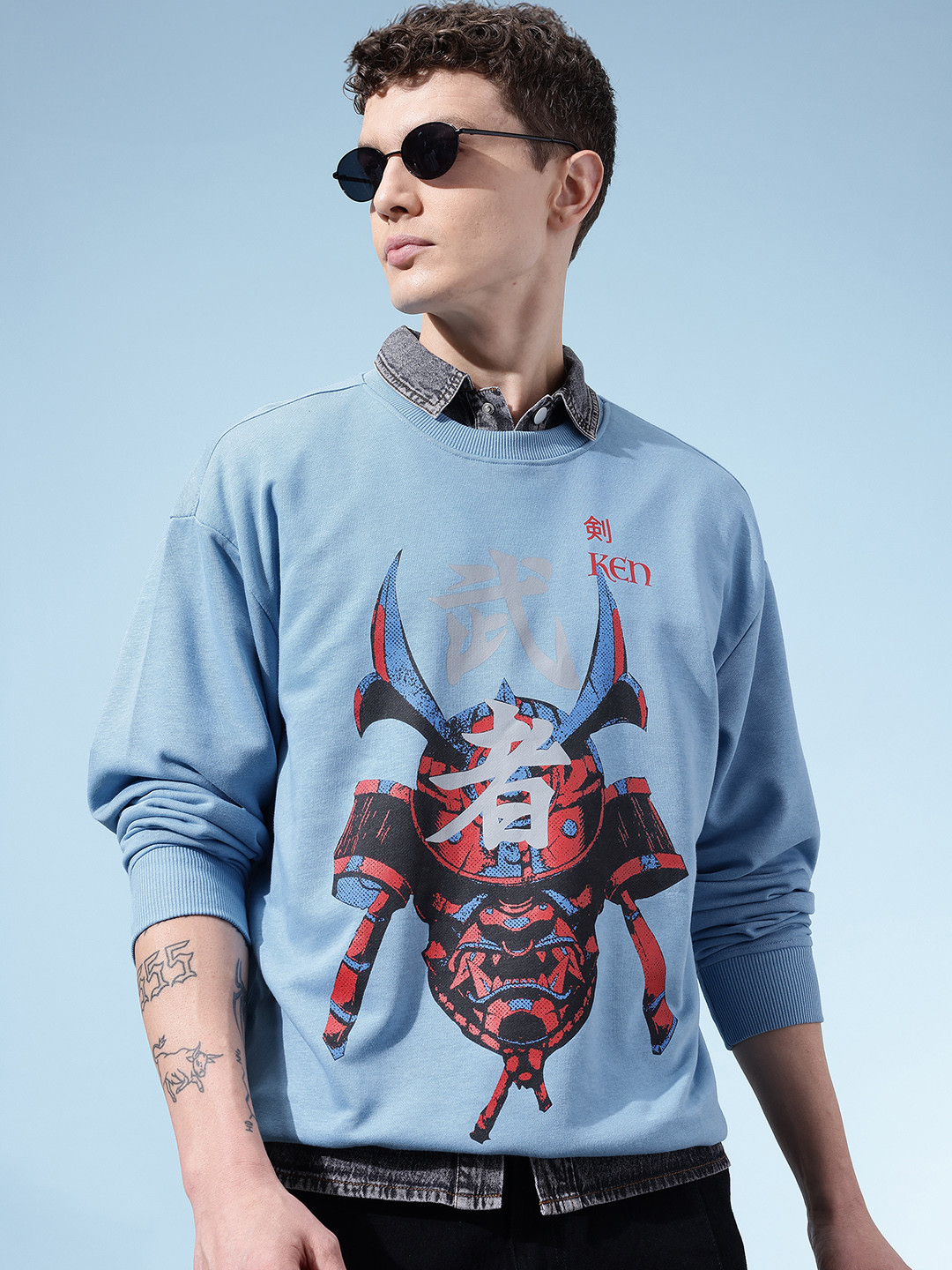 glitchez Anime Print Drop-Shoulder Sleeves Relaxed Fit Pullover