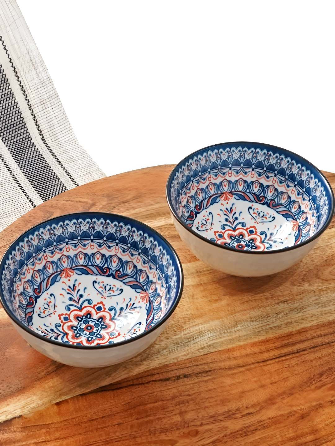 Femora White & Blue 2 Pieces Dishwasher And Microwave Safe Serving Bowls