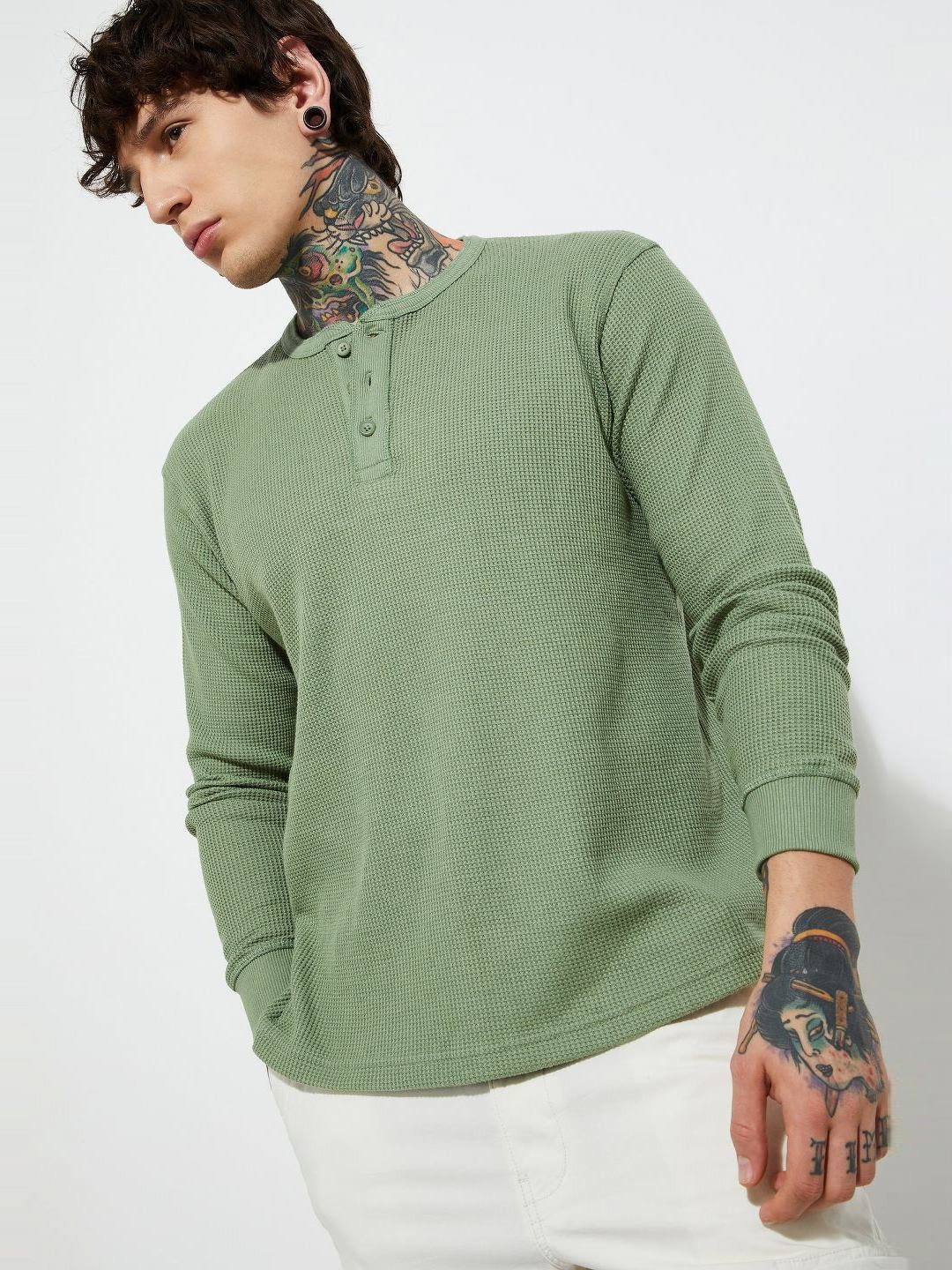 max Henley Neck Long Sleeves Casual T-shirt
