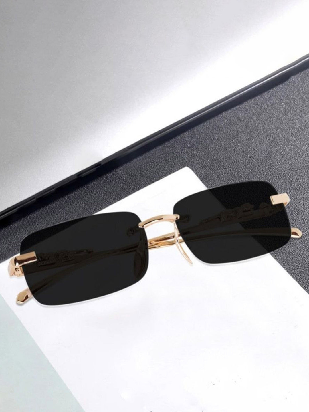 SPADEACES Kids Rectangle Sunglasses with UV Protected kARAN GOLD BLACK