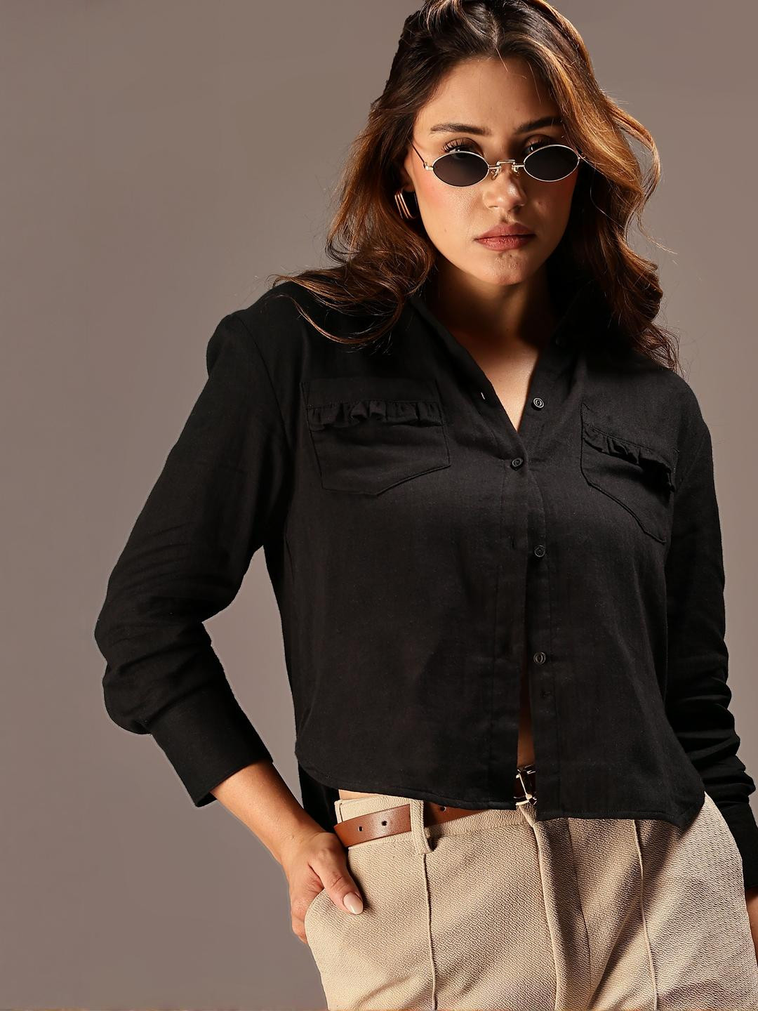 HERE&NOW Women Black Solid Casual Shirt