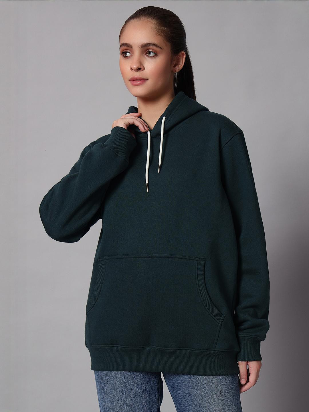 CORSICA Women Fleece Green Hooded Sweatshirt