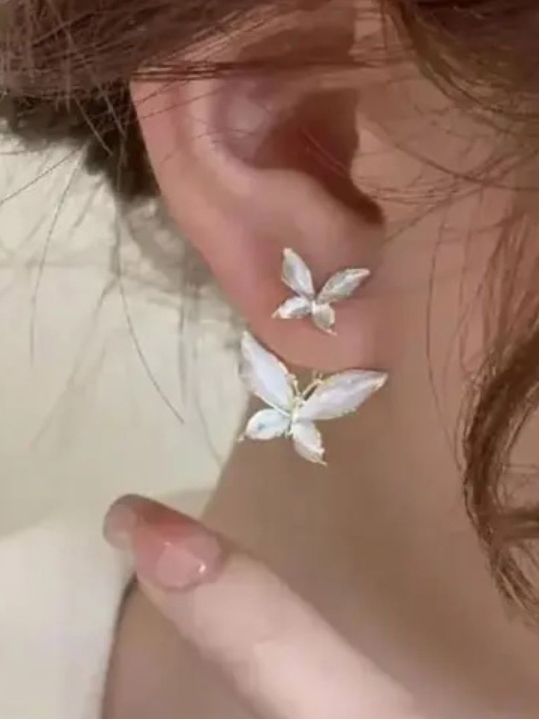 Jewelfy Gold-Plated Butterfly Shaped Double Sided Studs