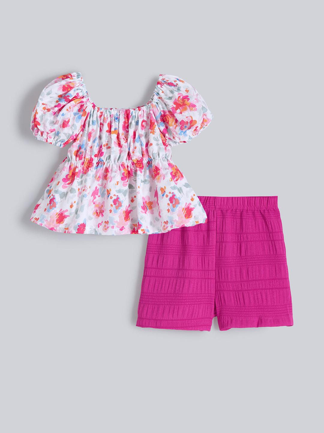 2-Pc Floral Blouse & Shorts