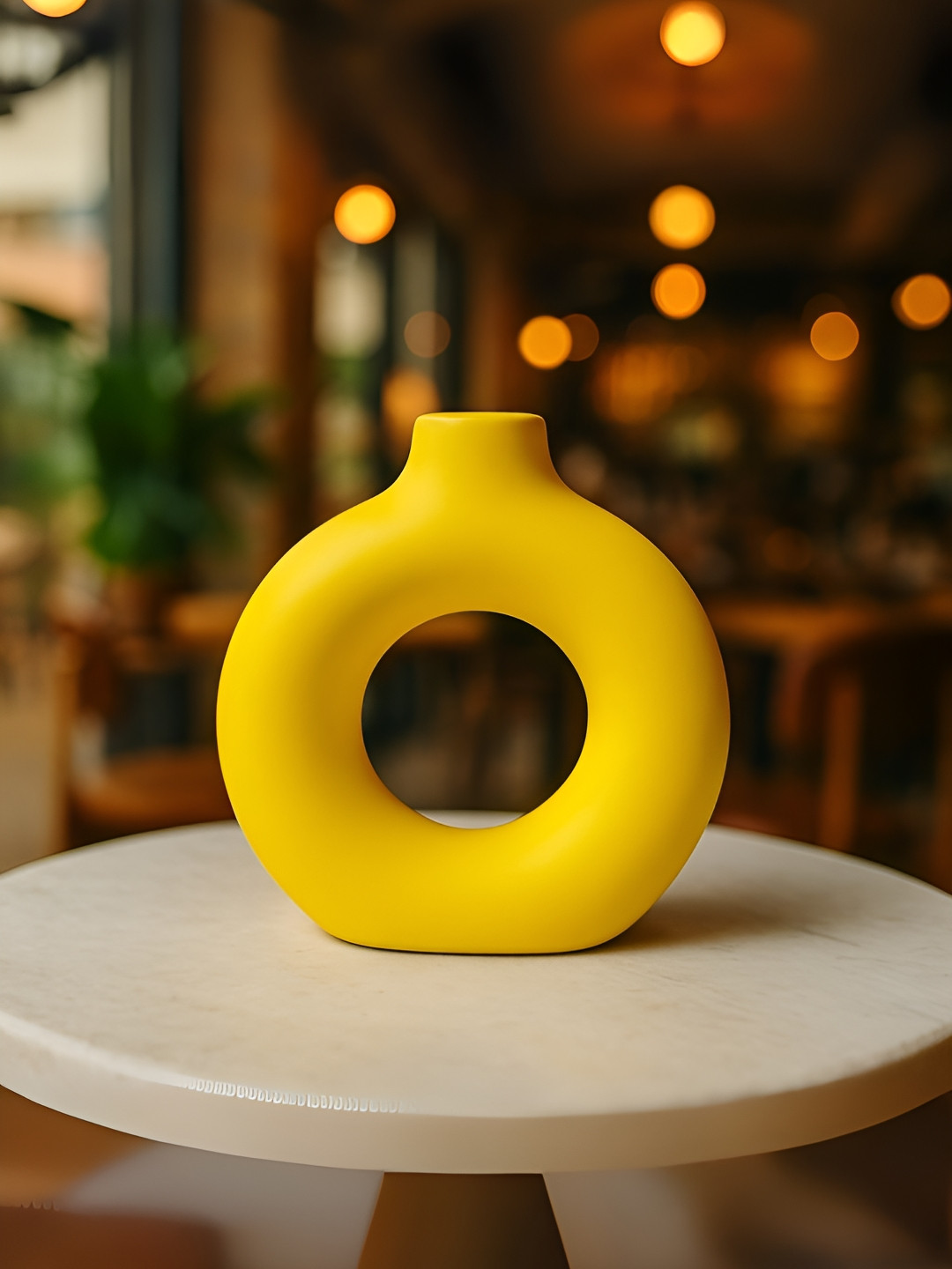 ecofynd Yellow Decorative Ceramic Flower Vase
