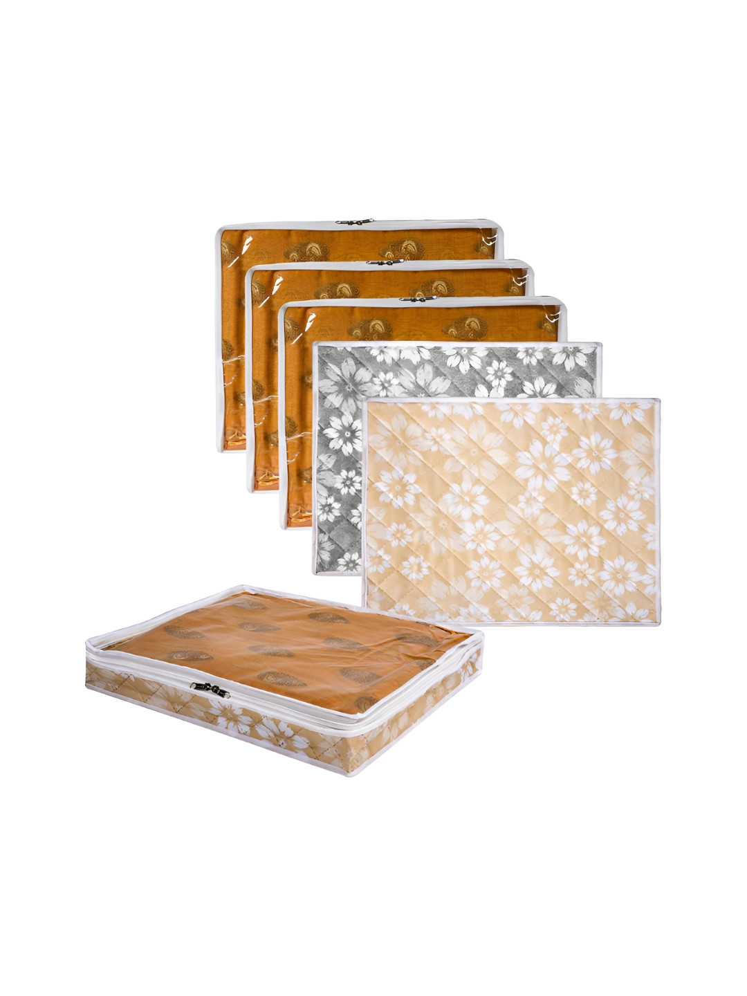 Aura Grey & White 6 Pieces Regular Bow -Printed Saree Storage Bags