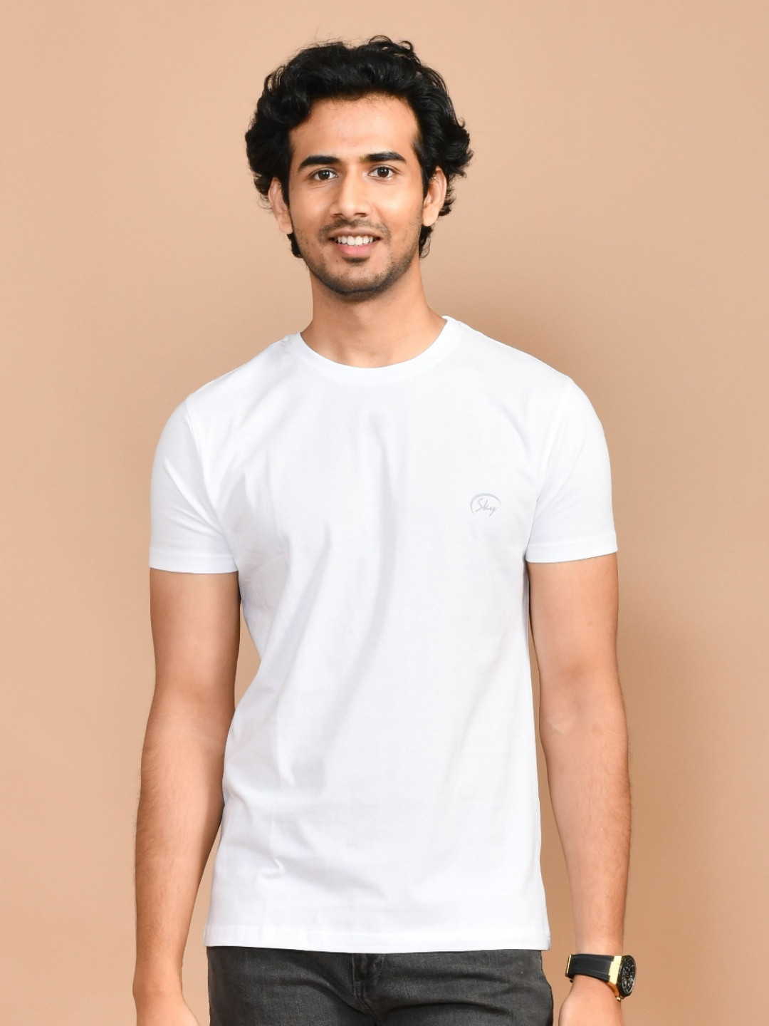 SKYKNIT Brand Logo Printed Slim Fit Cotton T-shirt