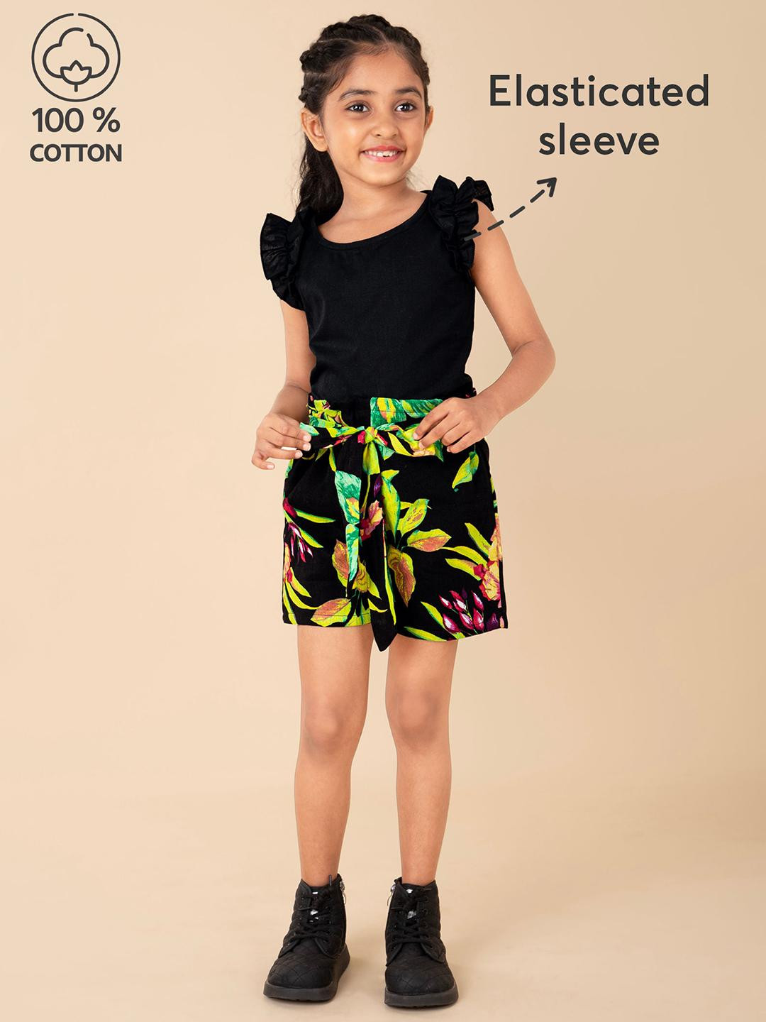 2-Pcf Tropical Leaf Cotton Shorts Set