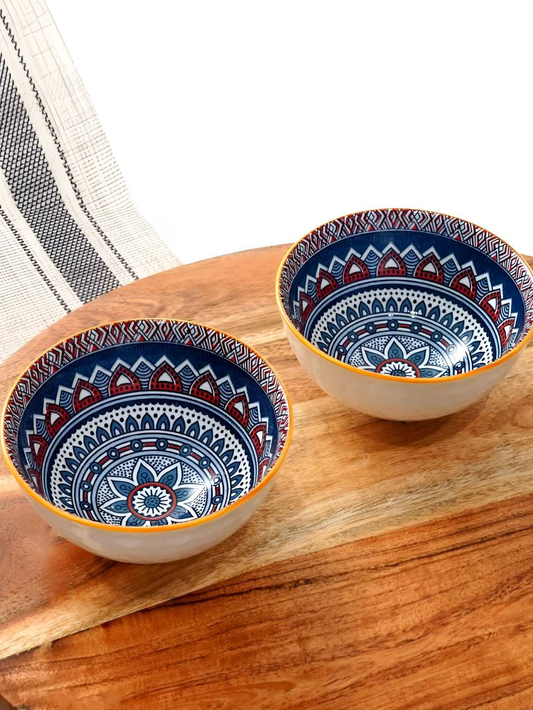 Femora White & Blue 2 Pieces Dishwasher And Microwave Safe Serving Bowls
