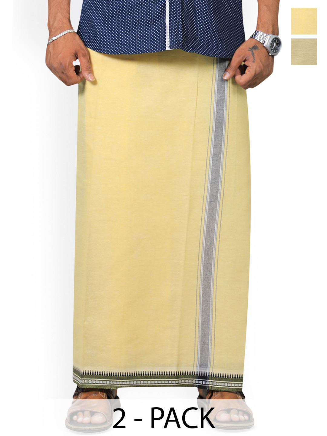 PRAKASAM COTTON Men Selection Of 2 Thalapathi Border Dhoties - 2mtr