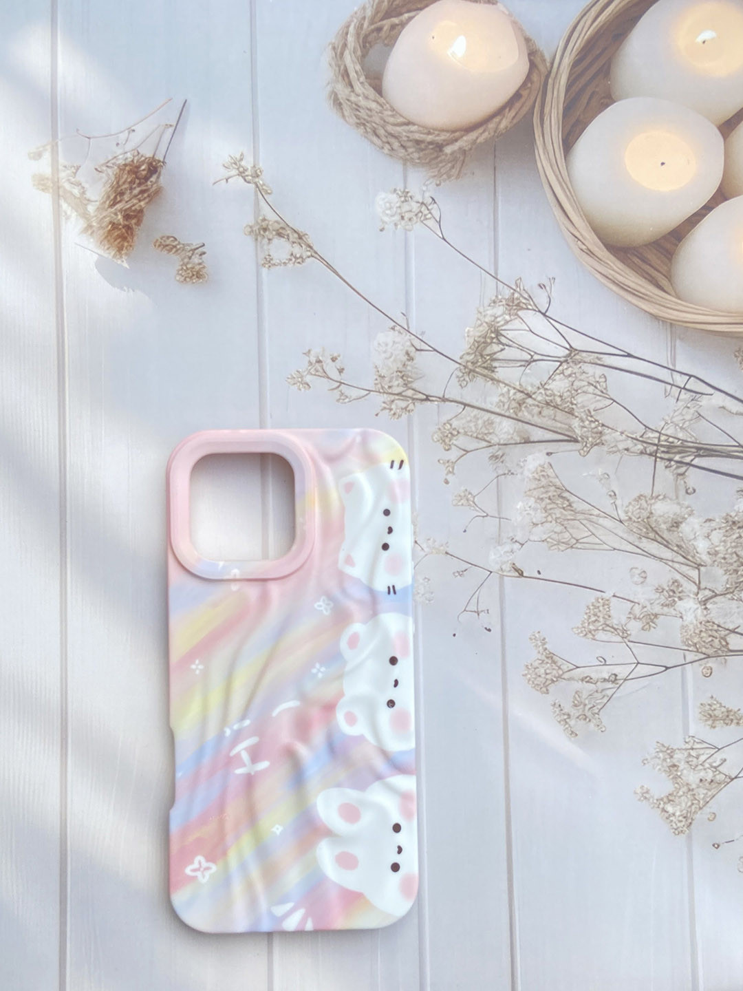 CASE CREATION  3D Pastel Rainbow Teddy Bear Printed iPhone 14 Pro Max Bumper Case