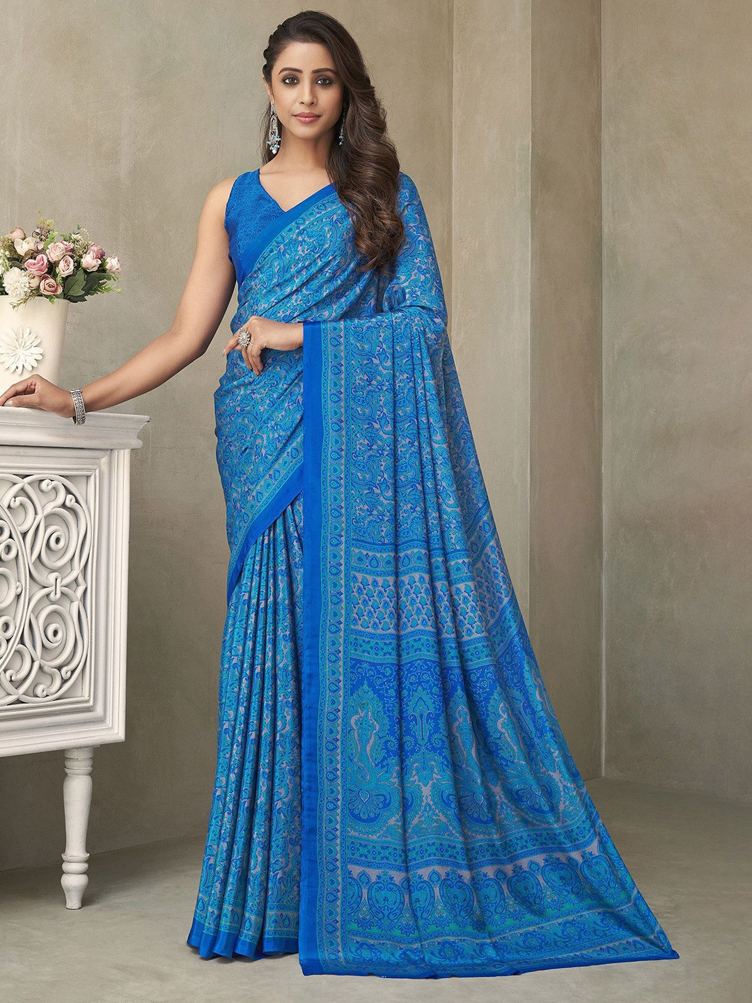 THE FASHION ATTIR Ethnic Motifs Printed Banarasi Saree