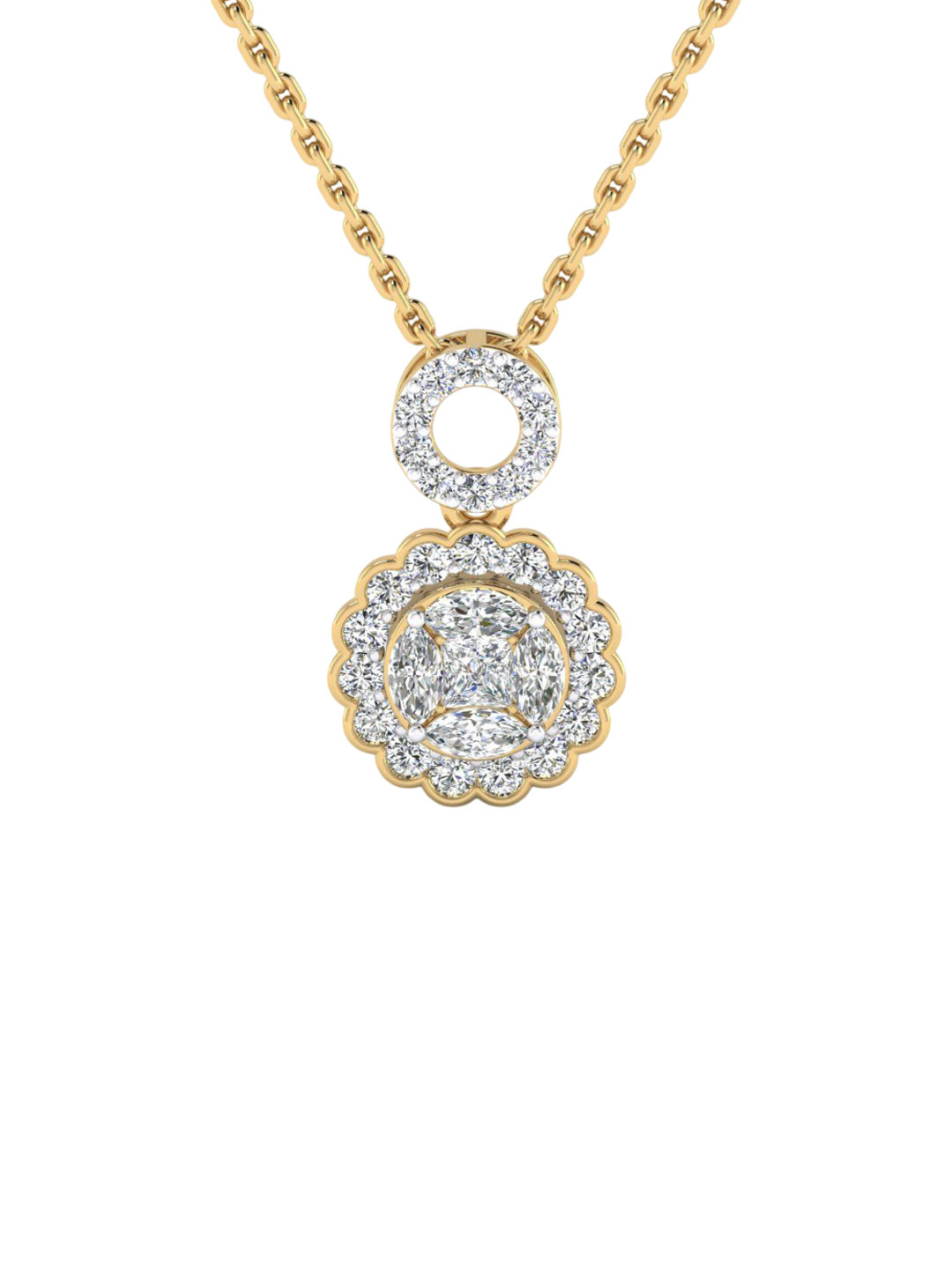 SHINE ETERNAL 18K Yellow Gold Lab Grown Diamond Radiant Halo Pendant-1.92g