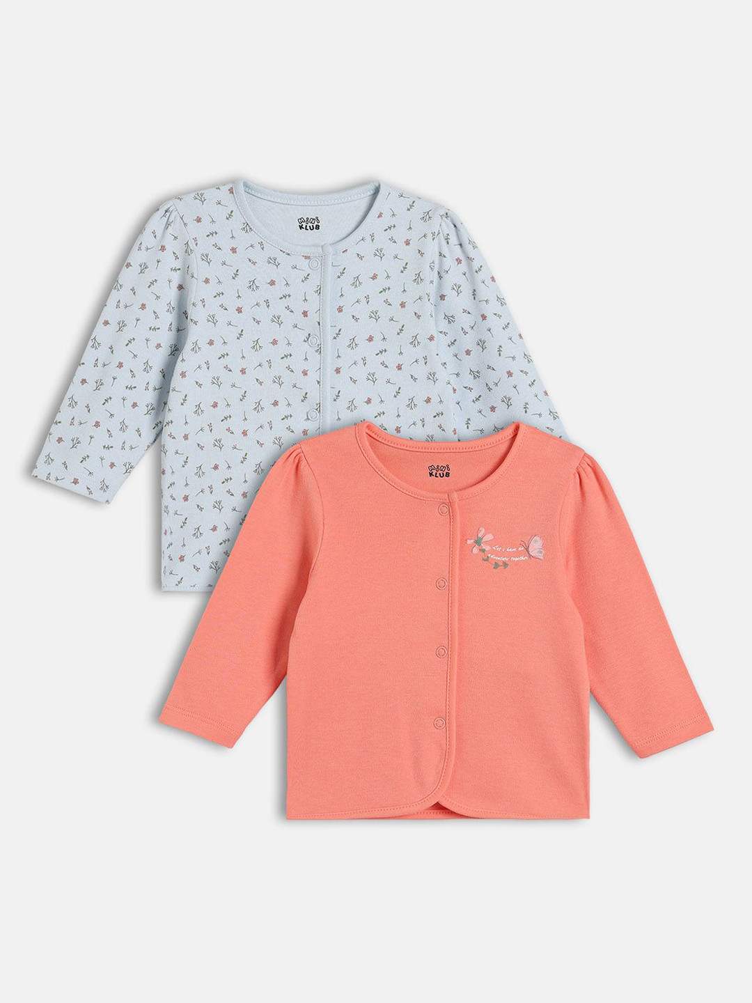 MINI KLUB Infant Girls Pack Of 2 Floral Printed Round Neck Pure Cotton Front Open Vests