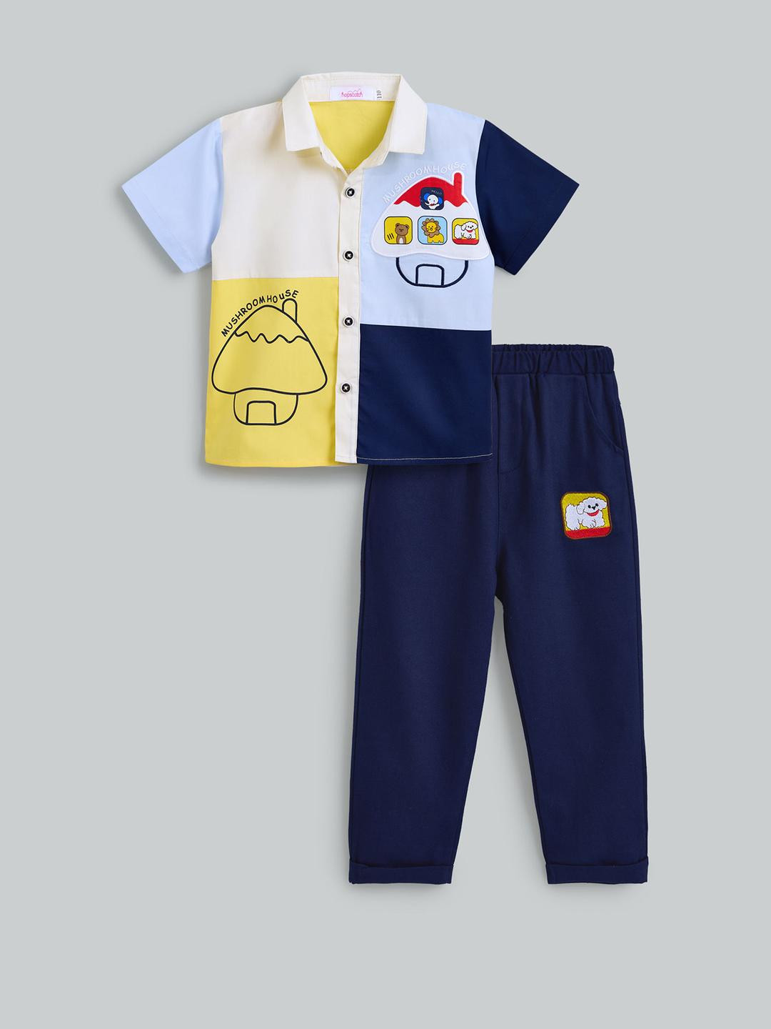 2-Pc Cut & Sew Cotton Denim Pant Set