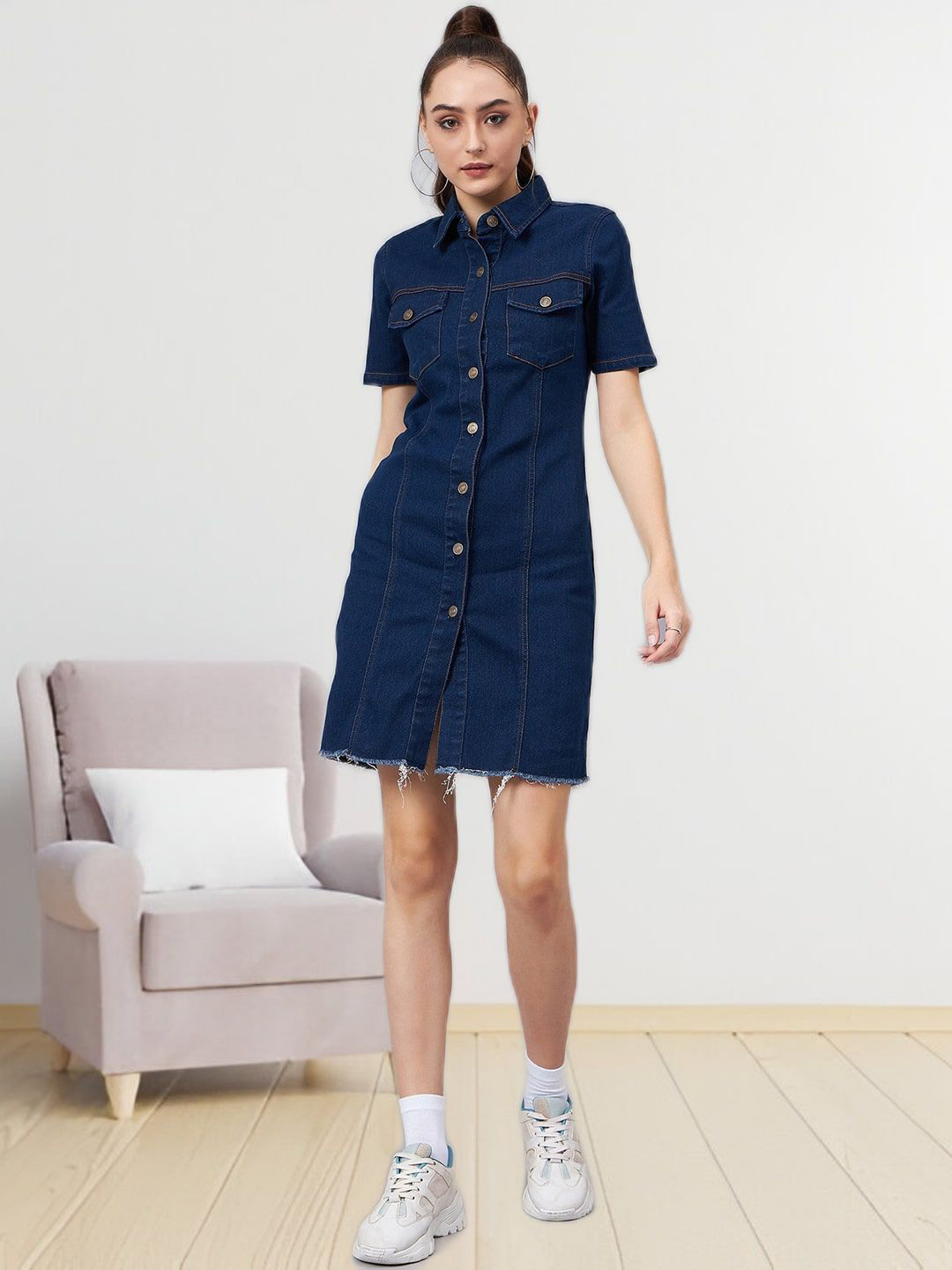 R.Code by The Roadster Life Co. Women Denim Shirt Dress