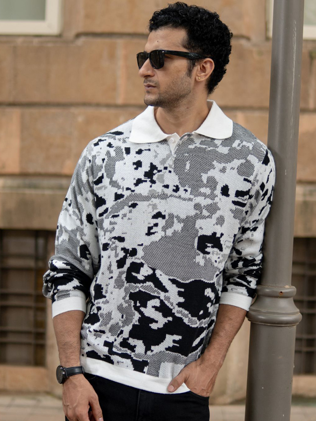 Powerlook Camouflage Printed Pure Cotton Polo Collar Knit T-shirt