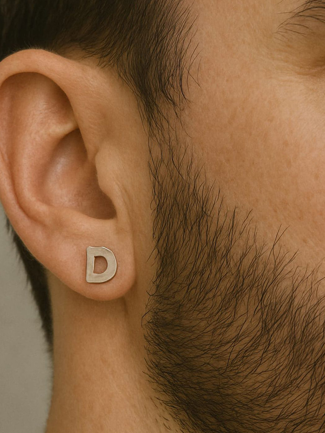 Goldnera Men 925 Sterling Silver Contemporary Letter D Stud