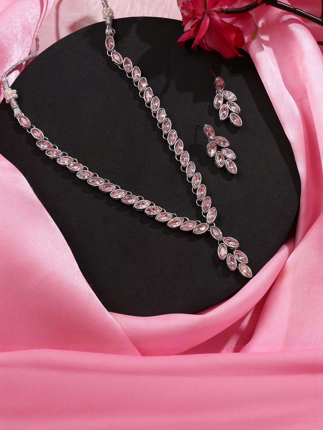 EIT Collection Peach Alloy Artificial Stones Enamelled Jewellery Set