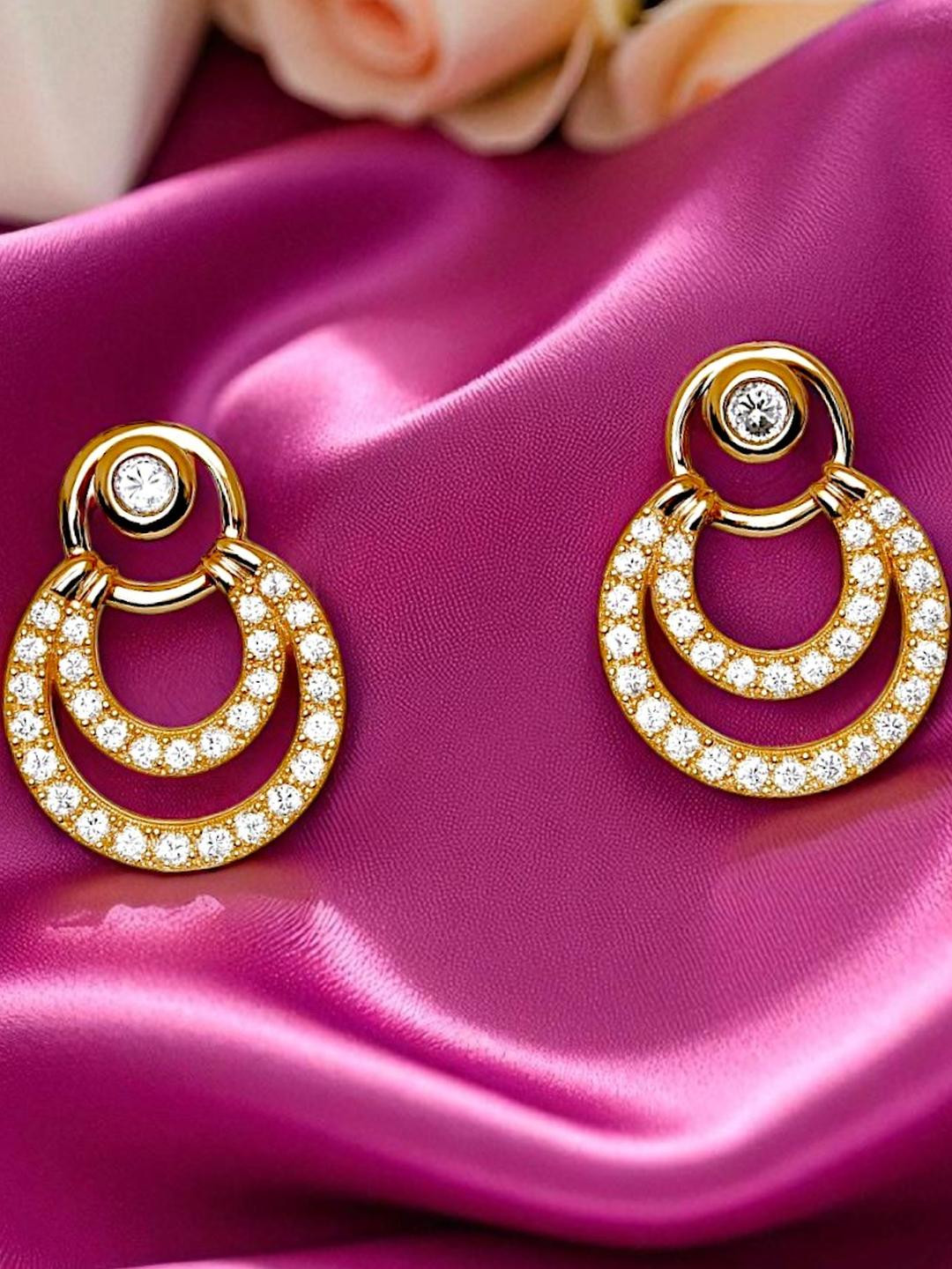 AccessHer Gold Plated American Daimond Double Hoop Studs Earrings