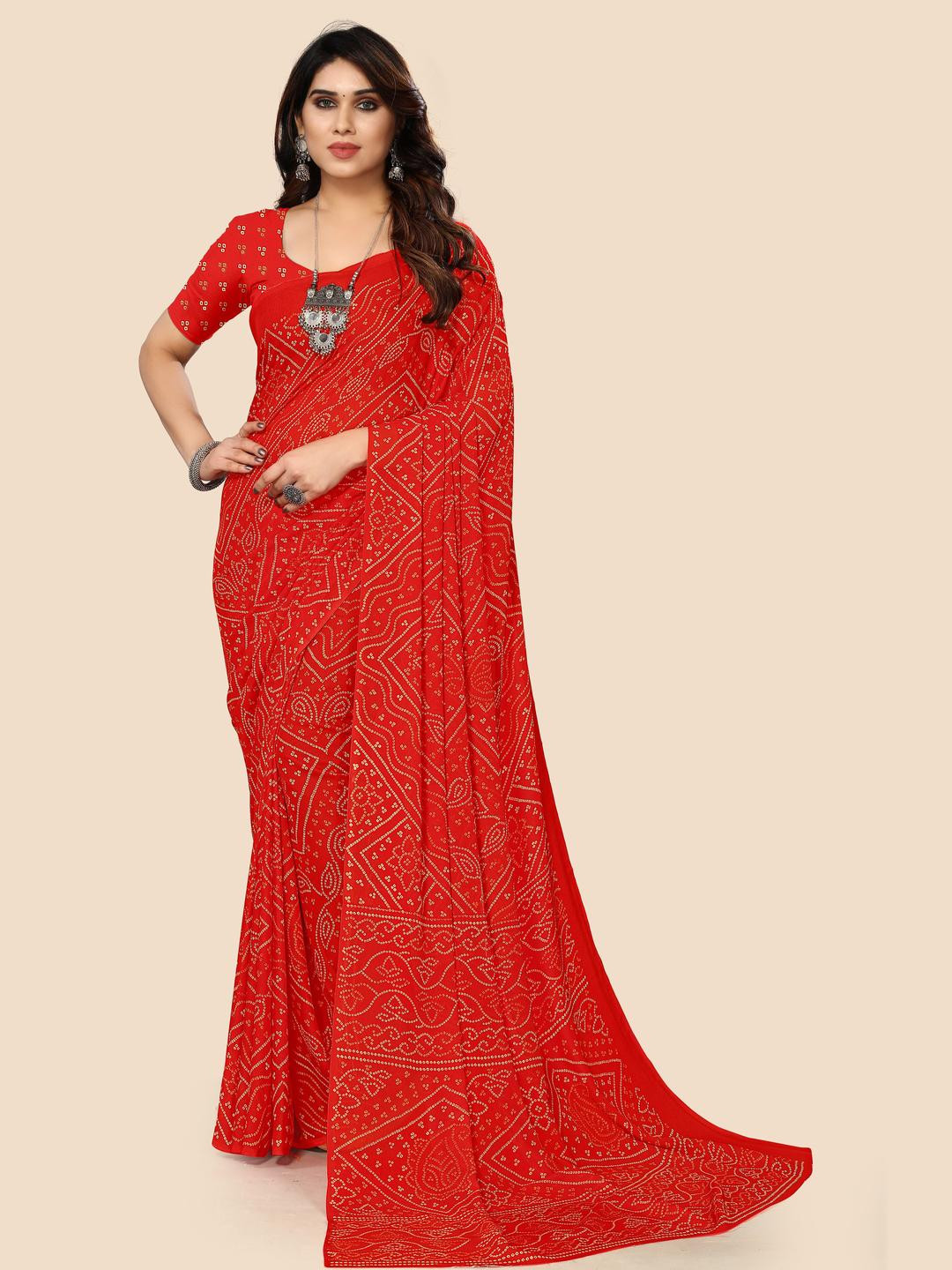 KANOODA Bandhani Print Pure Georgette Bandhani Saree