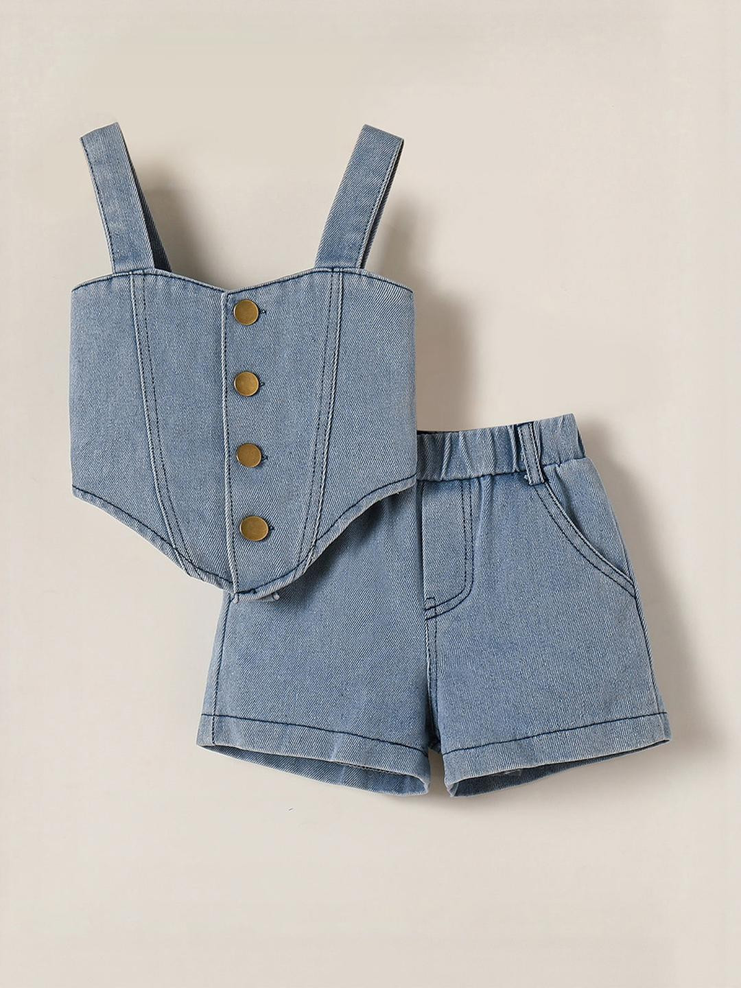 2-Piece Denim Blouse and Shorts