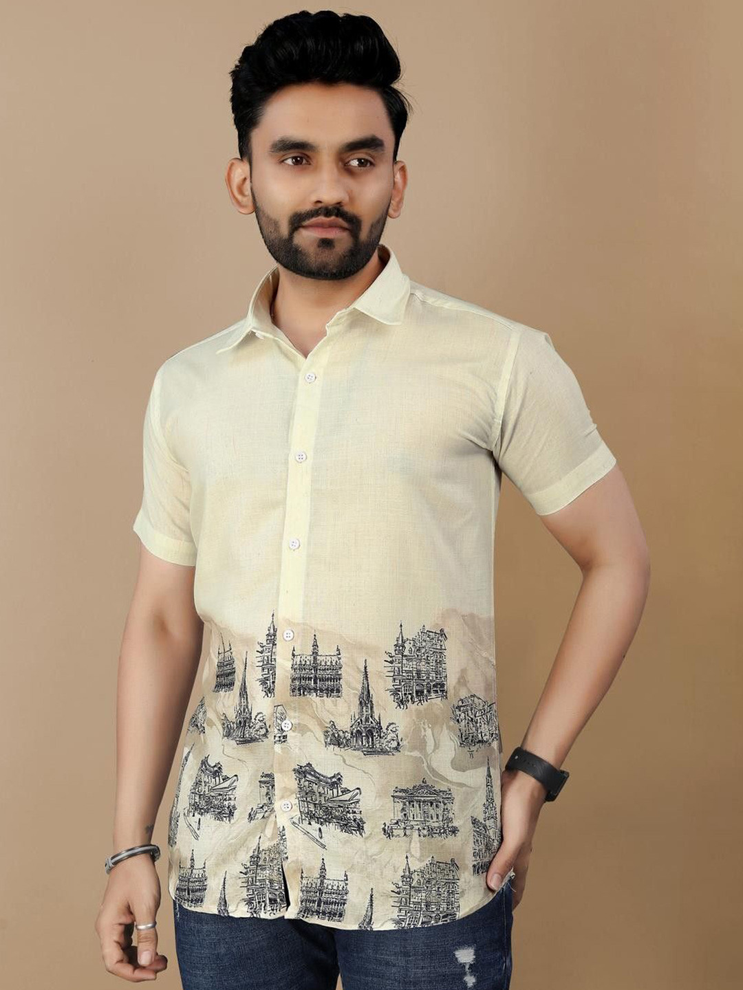 Moksha Trends VL-Ship Smart Graphic Printed Cutaway Collar Cotton Shirt