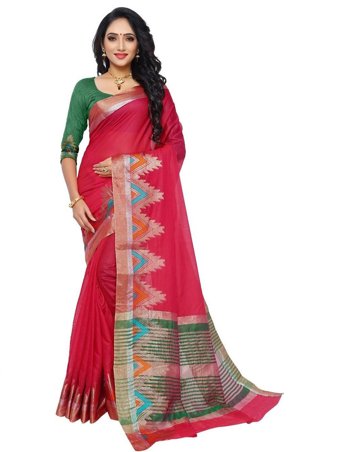 Ruhabs Orange Woven Border Pure Cotton Saree