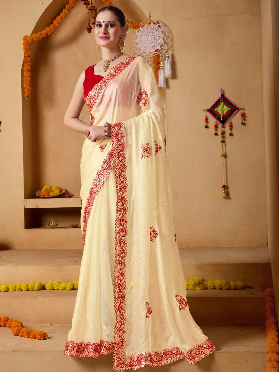 RACHNA Aari Work Solid Fandy Saree