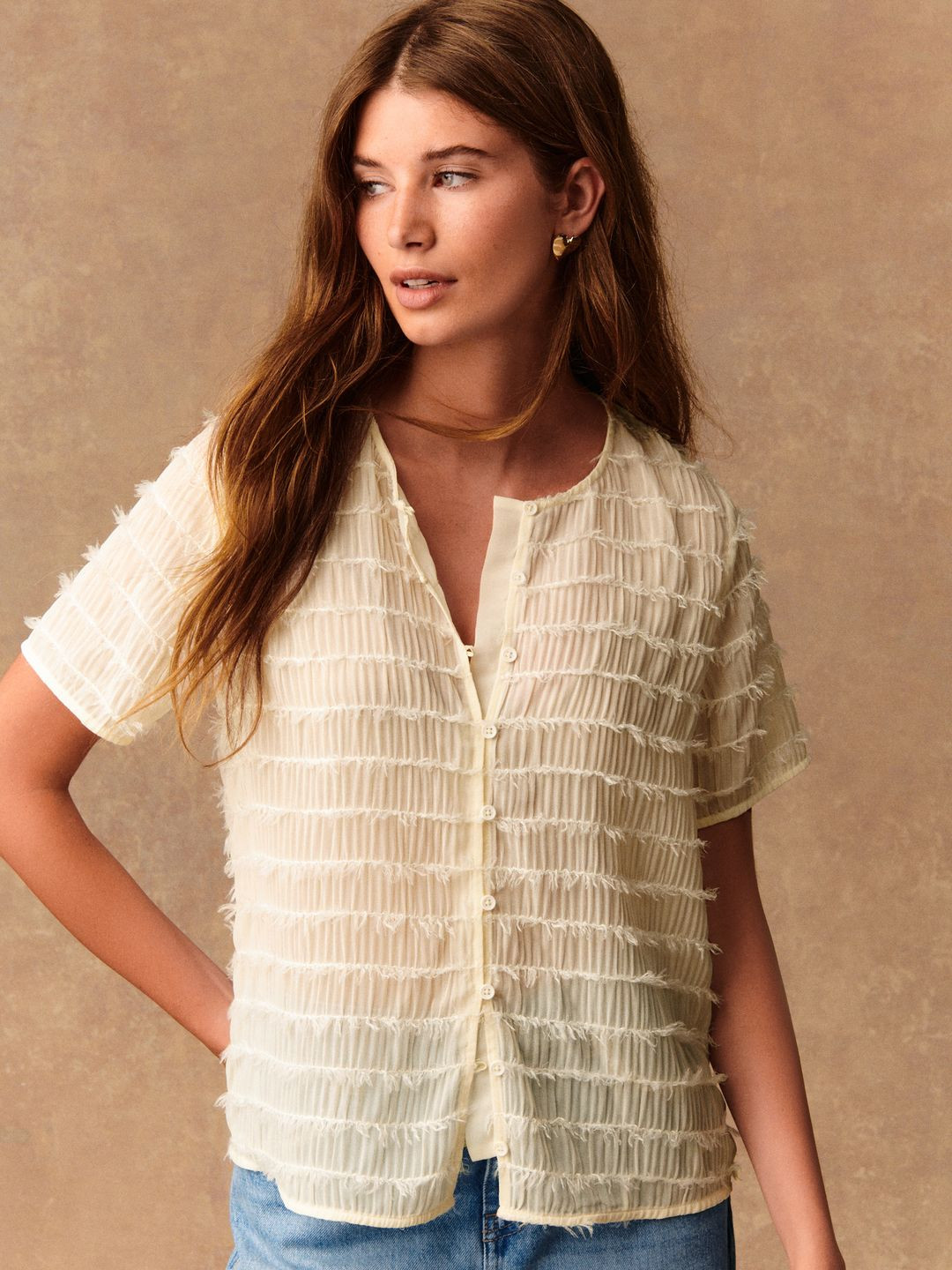 NEXT Frills Sheer Shirt Style Top