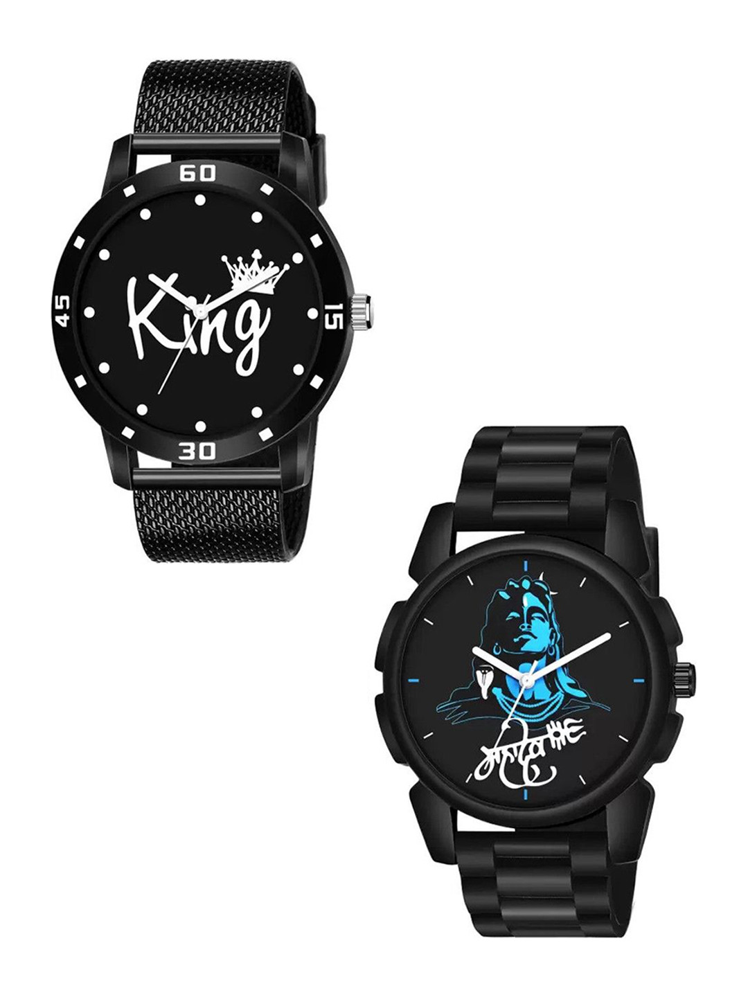 JUST LIKE Unisex Pack of 2 Printed Analogue Watch minu King pu & j-16 blue maha combo2