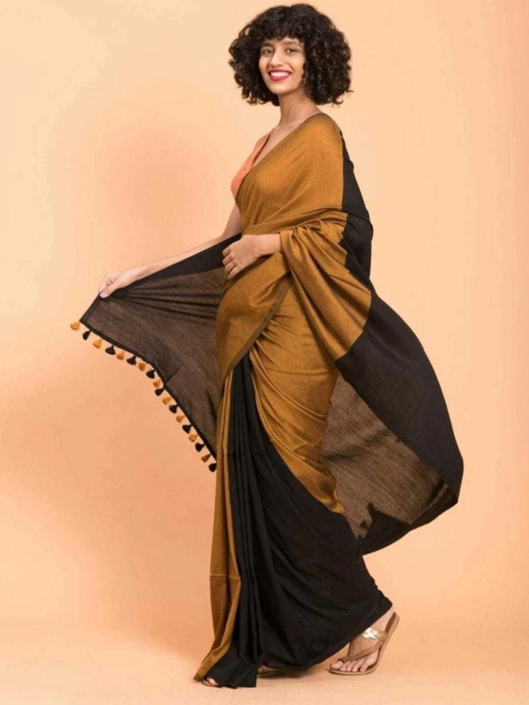 Saree star Colourblocked Half and Half Taant Saree