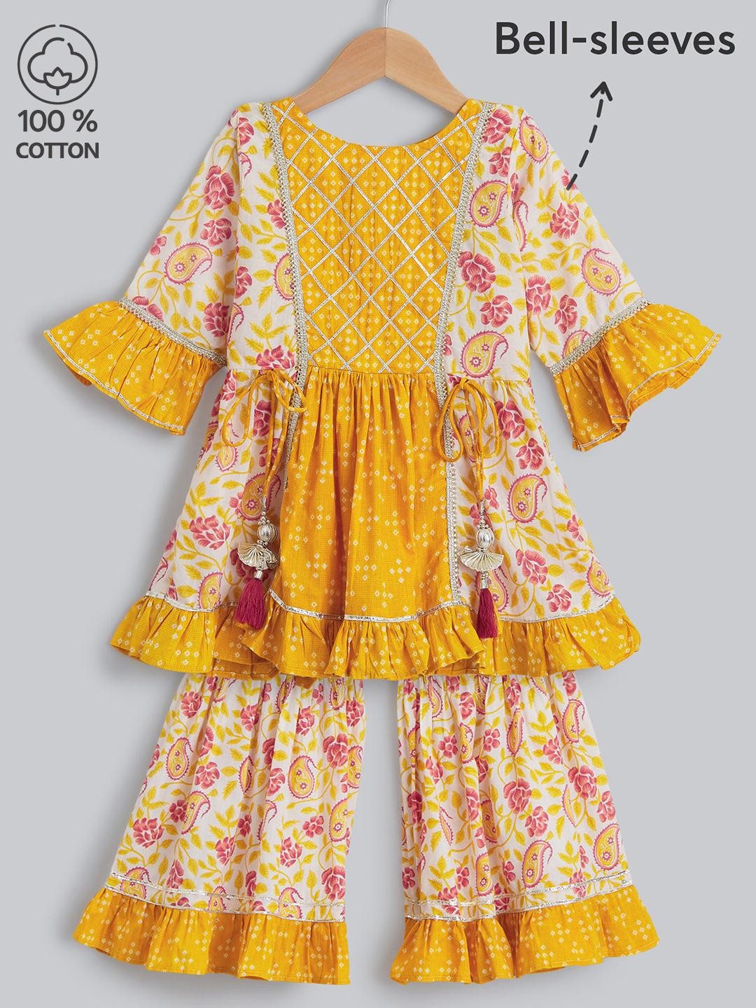 Hopscotch Girls Printed Kurti & Sharara Set