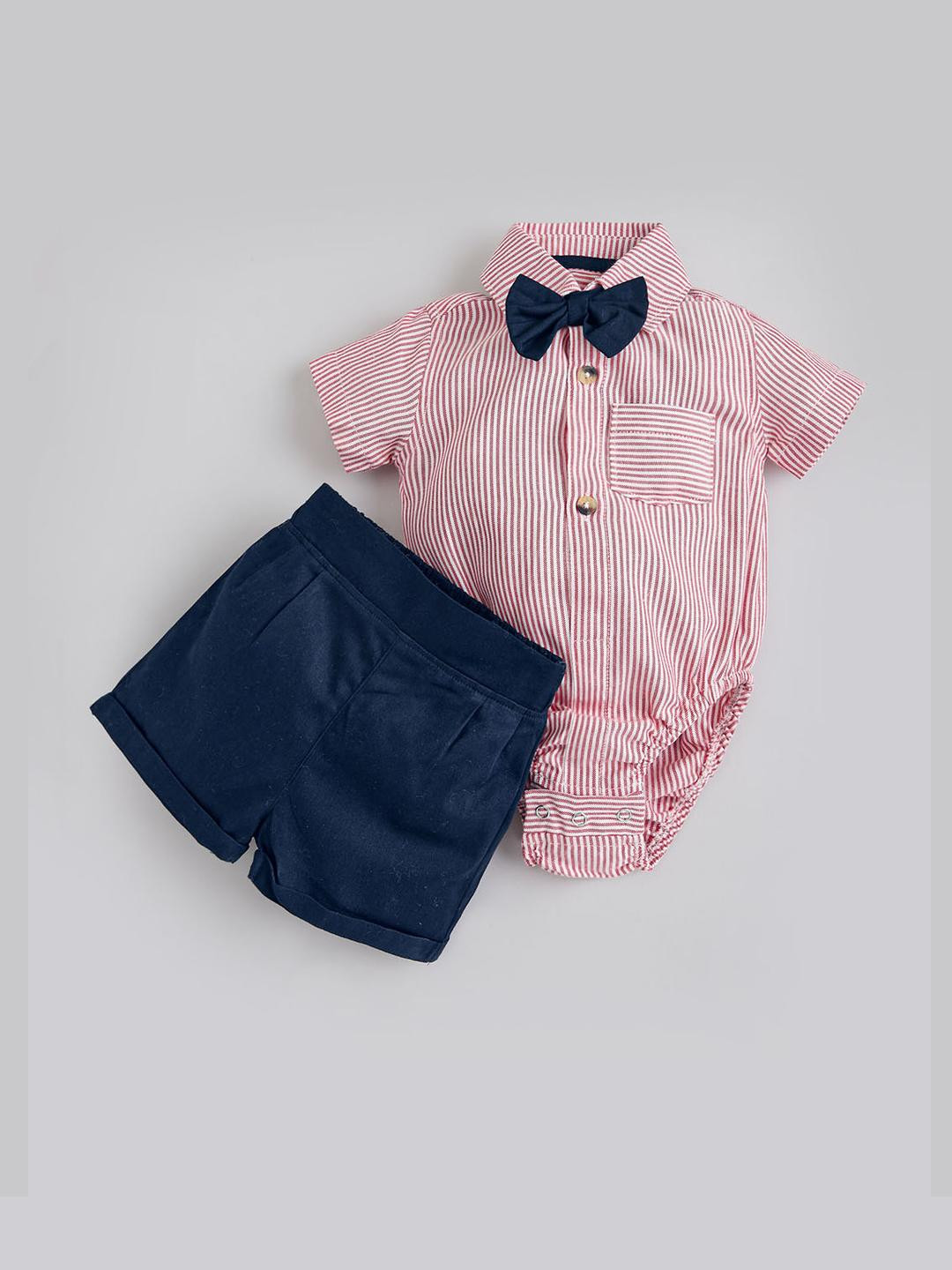 2-Pc Striped Onesie & Shorts