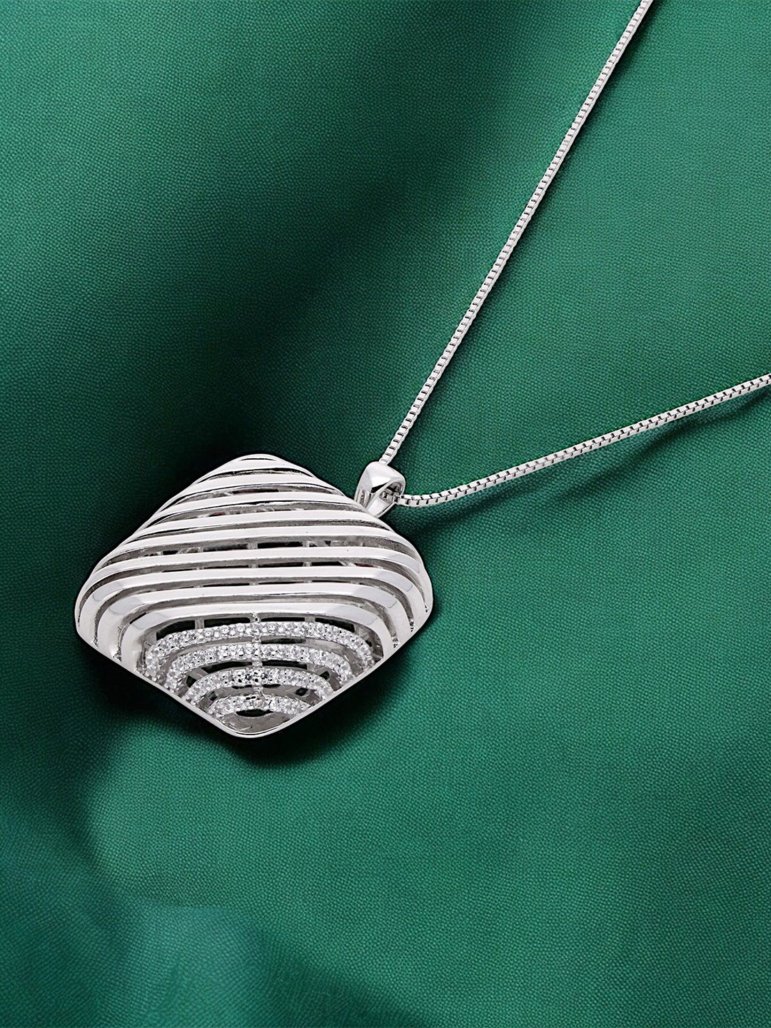 Crash.Club By CKC Silver Stone Studded Contemporary Pendant with Chain