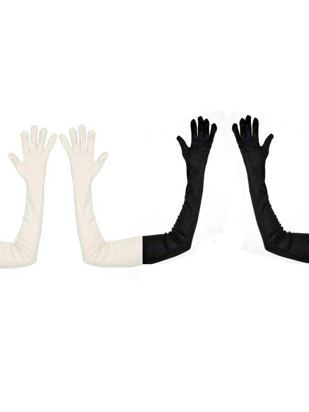 Navkar Crafts Women Set Of 2 Black & White Cotton Full Driving Hand Gloves