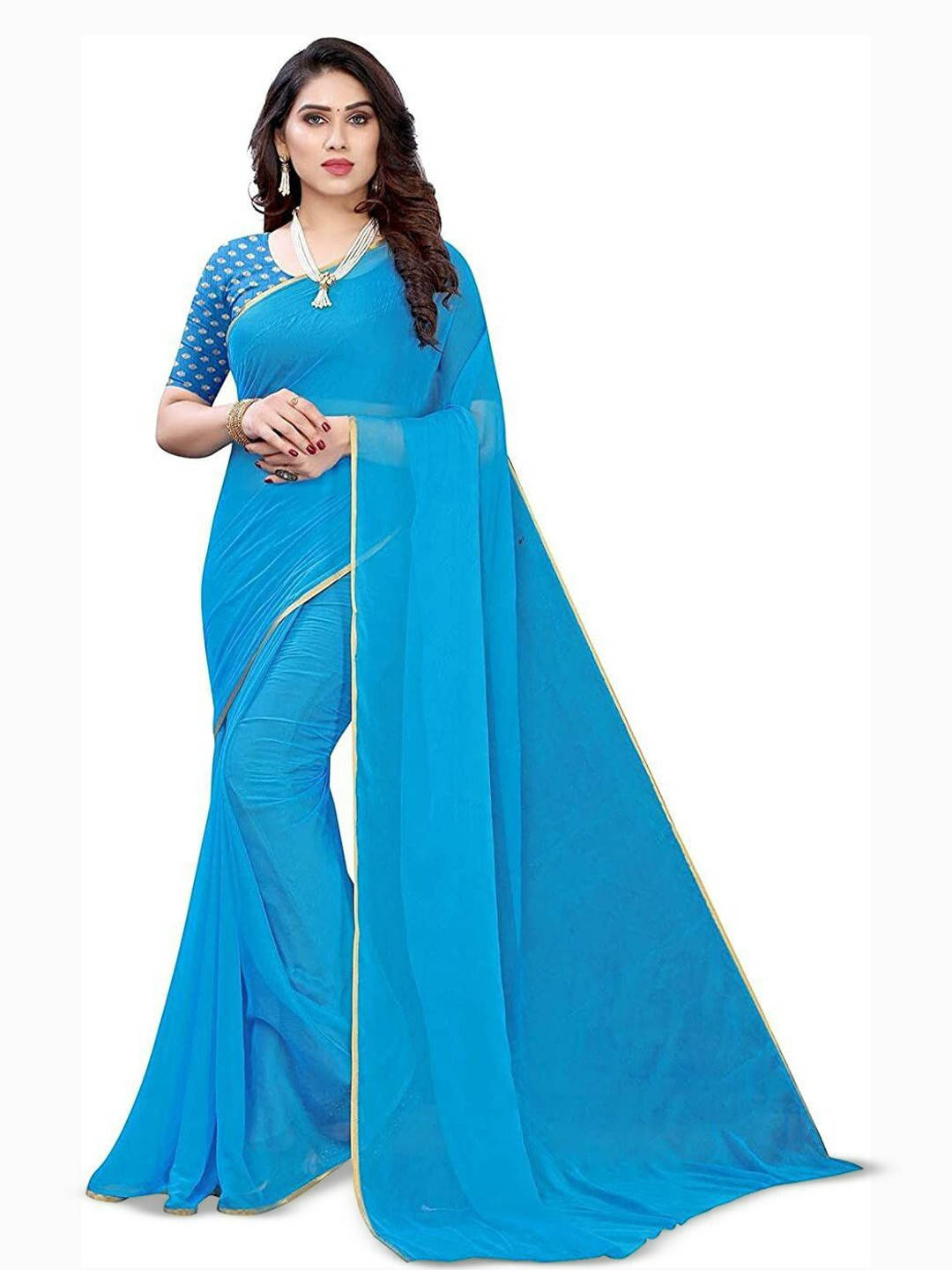 THE FASHION ATTIRE Light Blue TIARAA Daily Wear Chiffon Saree